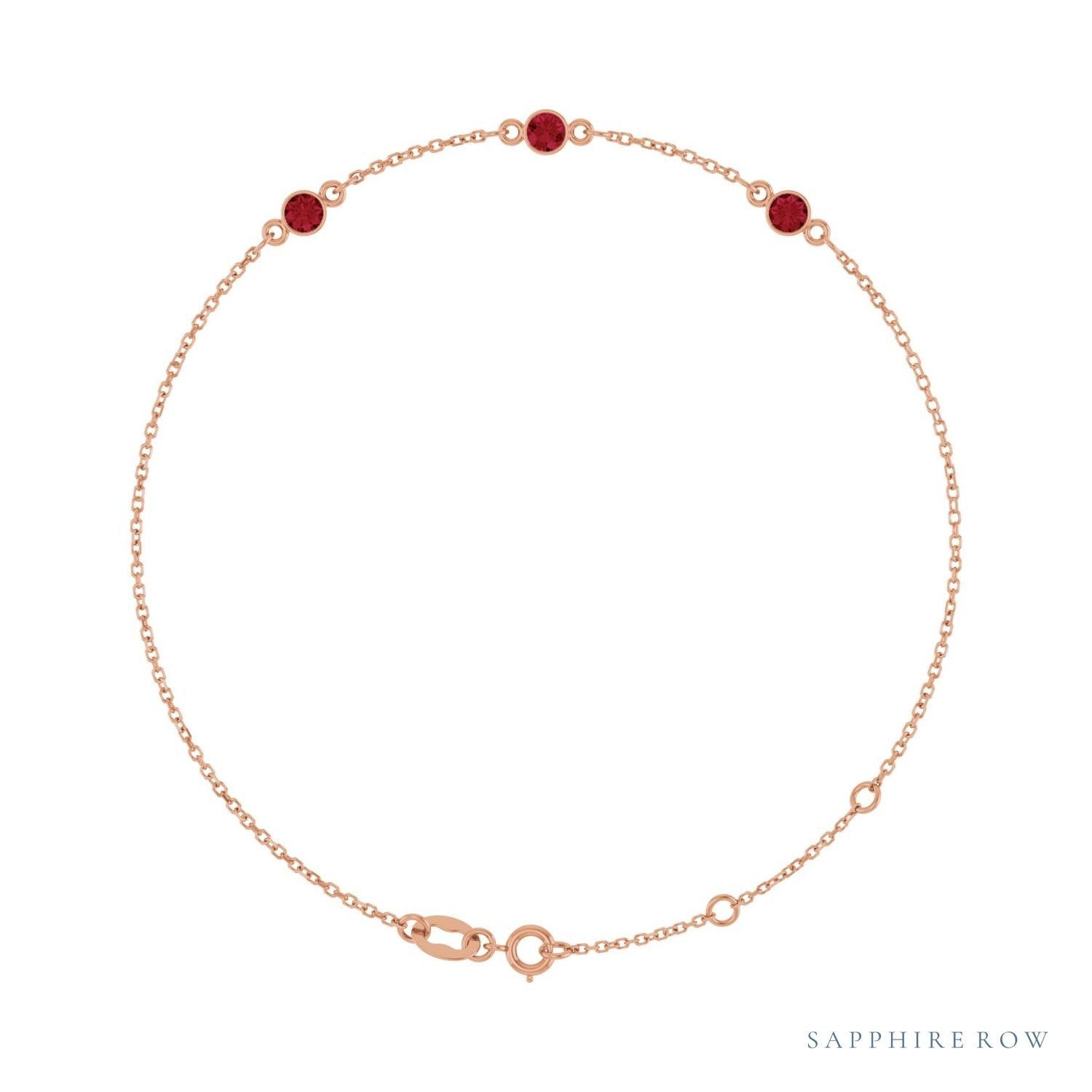 Sapphire Row Lab-Grown Bezel-Set Gemstone Solitaire Bracelet - Ruby, 14K Rose Gold