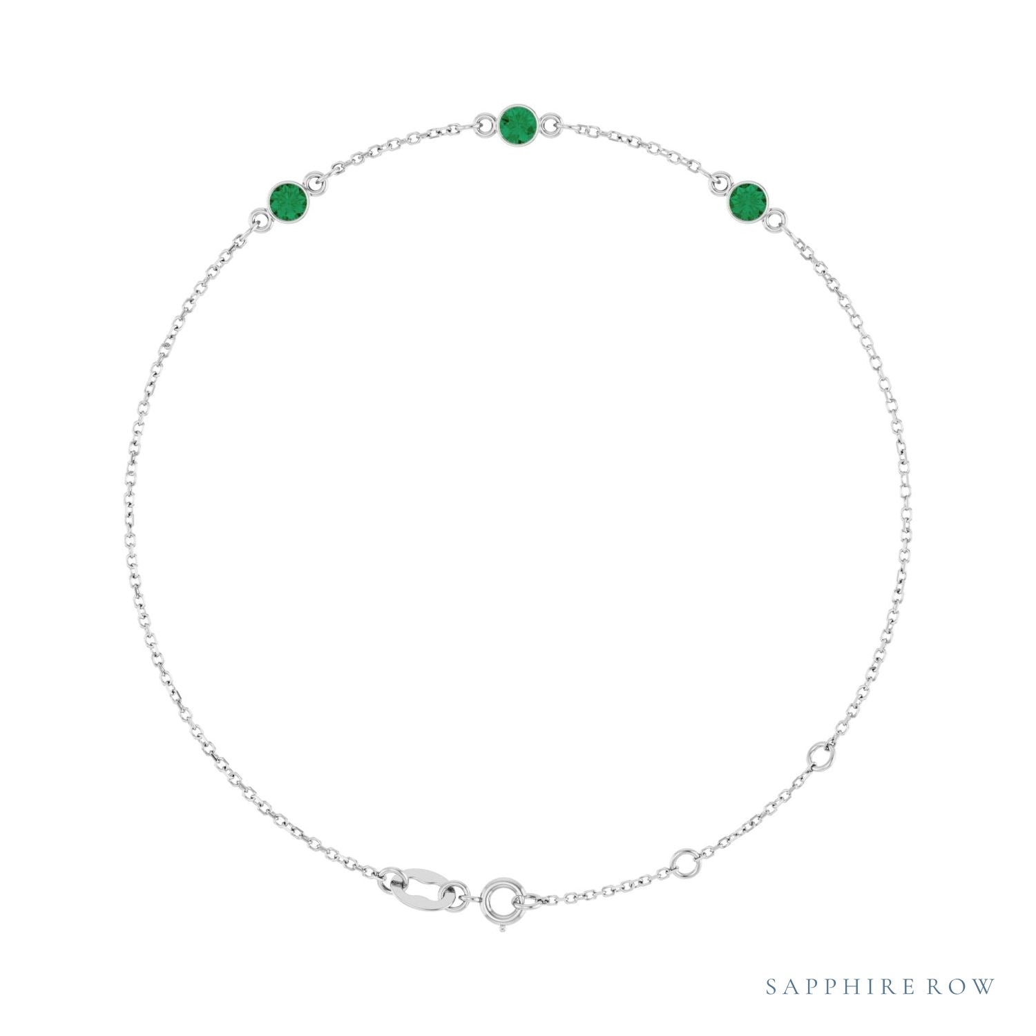 Sapphire Row Lab-Grown Bezel-Set Gemstone Solitaire Bracelet - Emerald, 14K White Gold