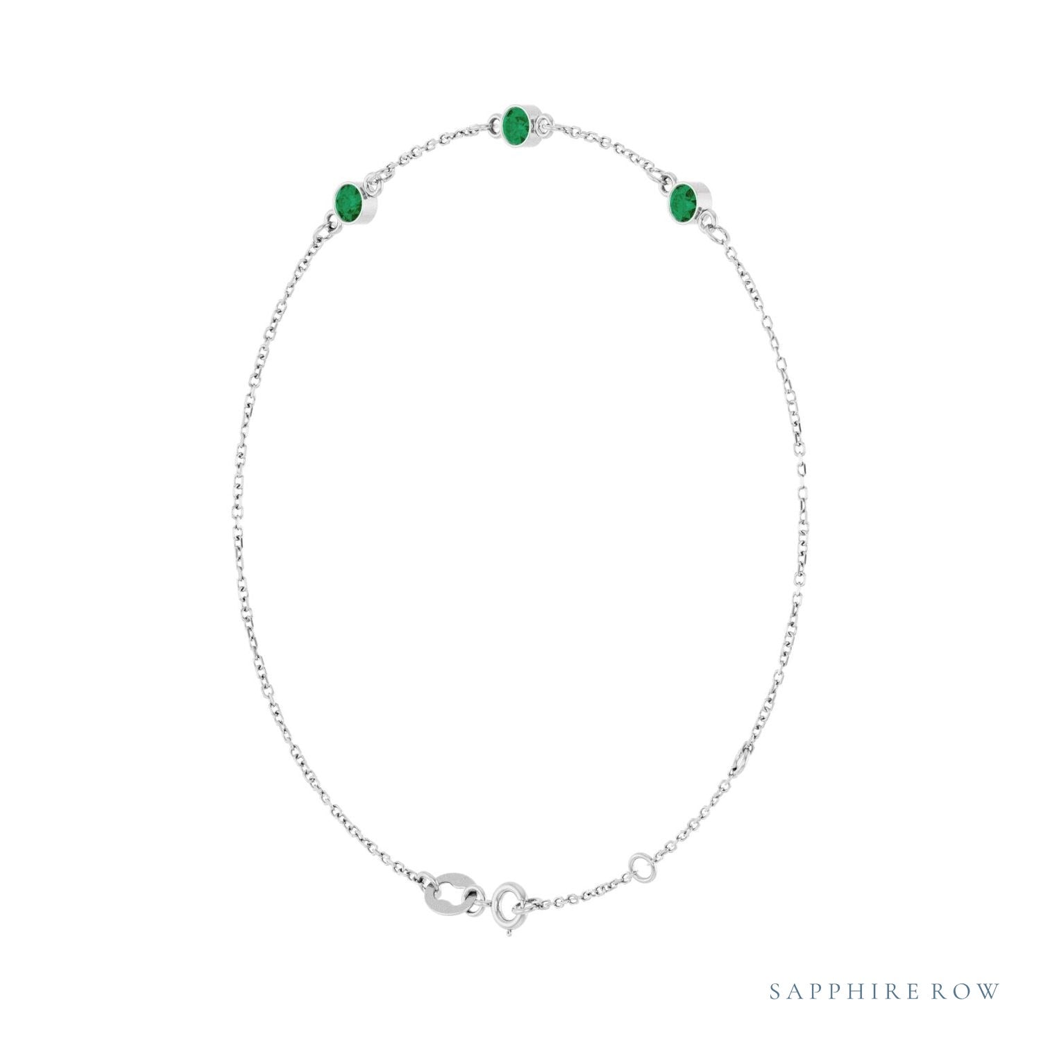 Sapphire Row Lab-Grown Bezel-Set Gemstone Solitaire Bracelet - Emerald, 14K White Gold (view 2)