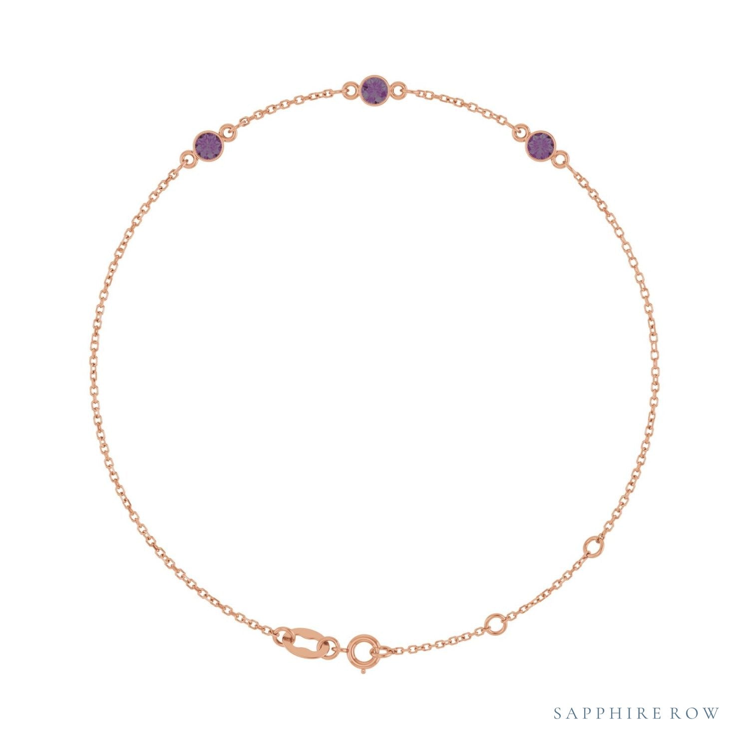 Sapphire Row Lab-Grown Bezel-Set Gemstone Solitaire Bracelet - Alexandrite, 14K Rose Gold