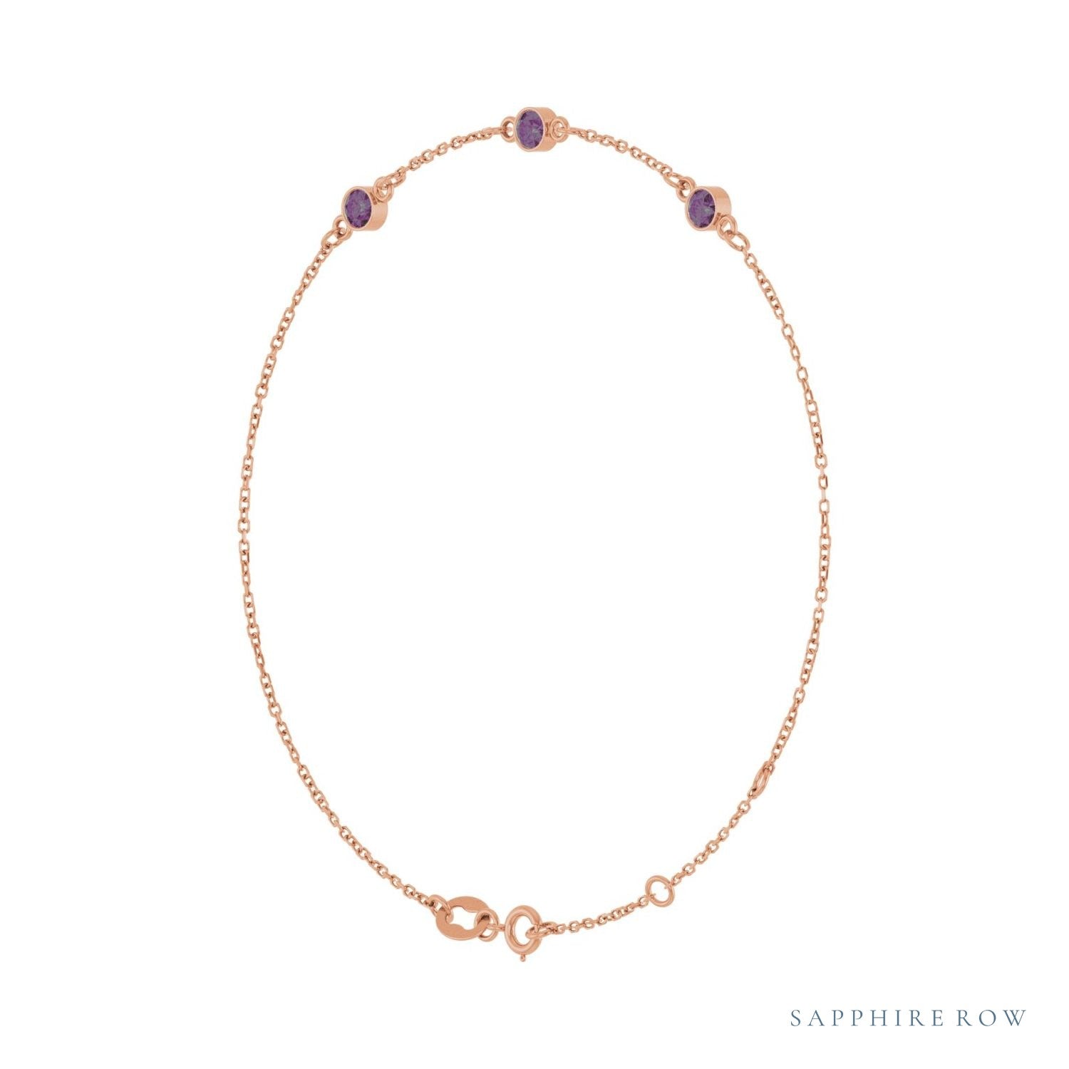 Sapphire Row Lab-Grown Bezel-Set Gemstone Solitaire Bracelet - Alexandrite, 14K Rose Gold (view 2)
