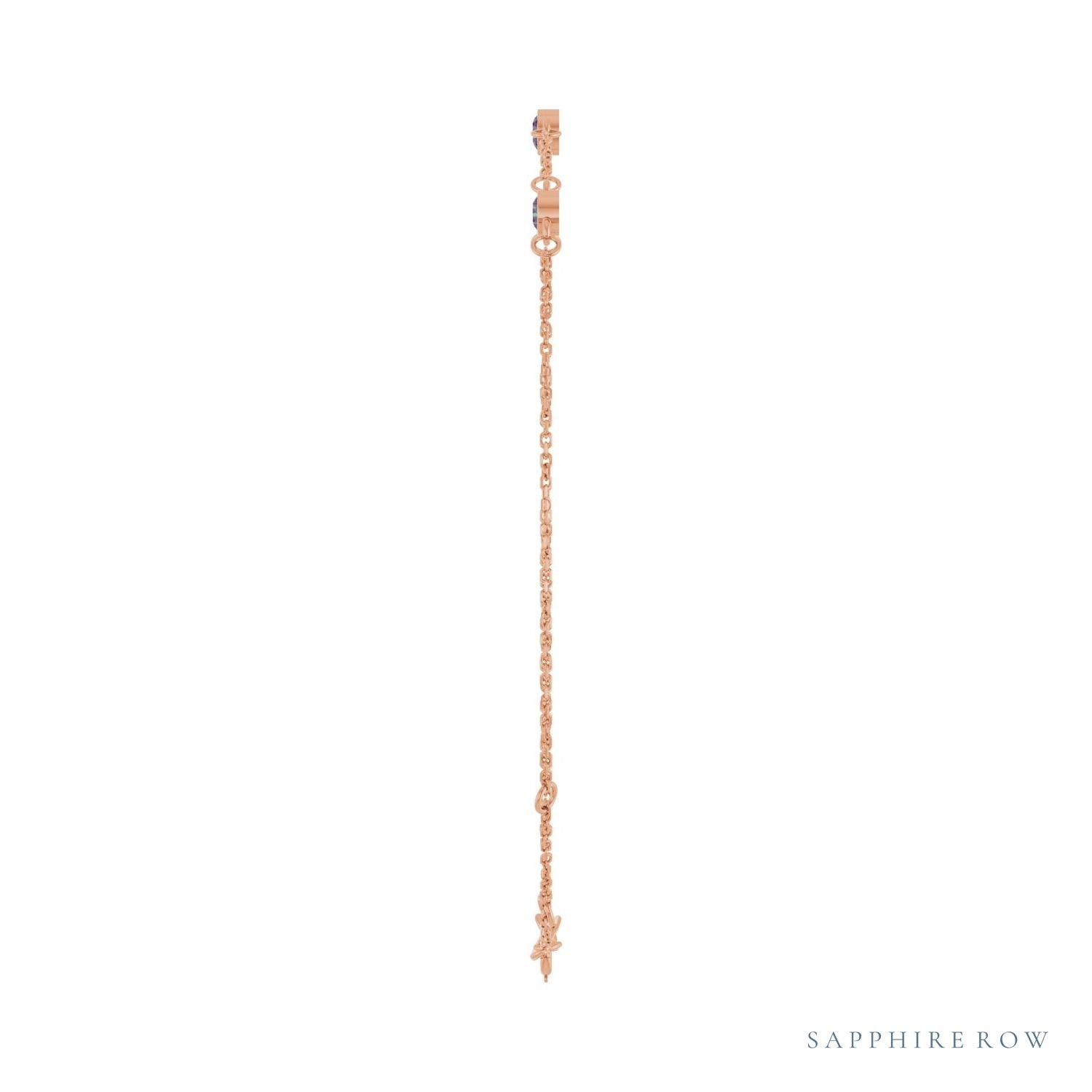 Sapphire Row Lab-Grown Bezel-Set Gemstone Solitaire Bracelet - Alexandrite, 14K Rose Gold (view 3)