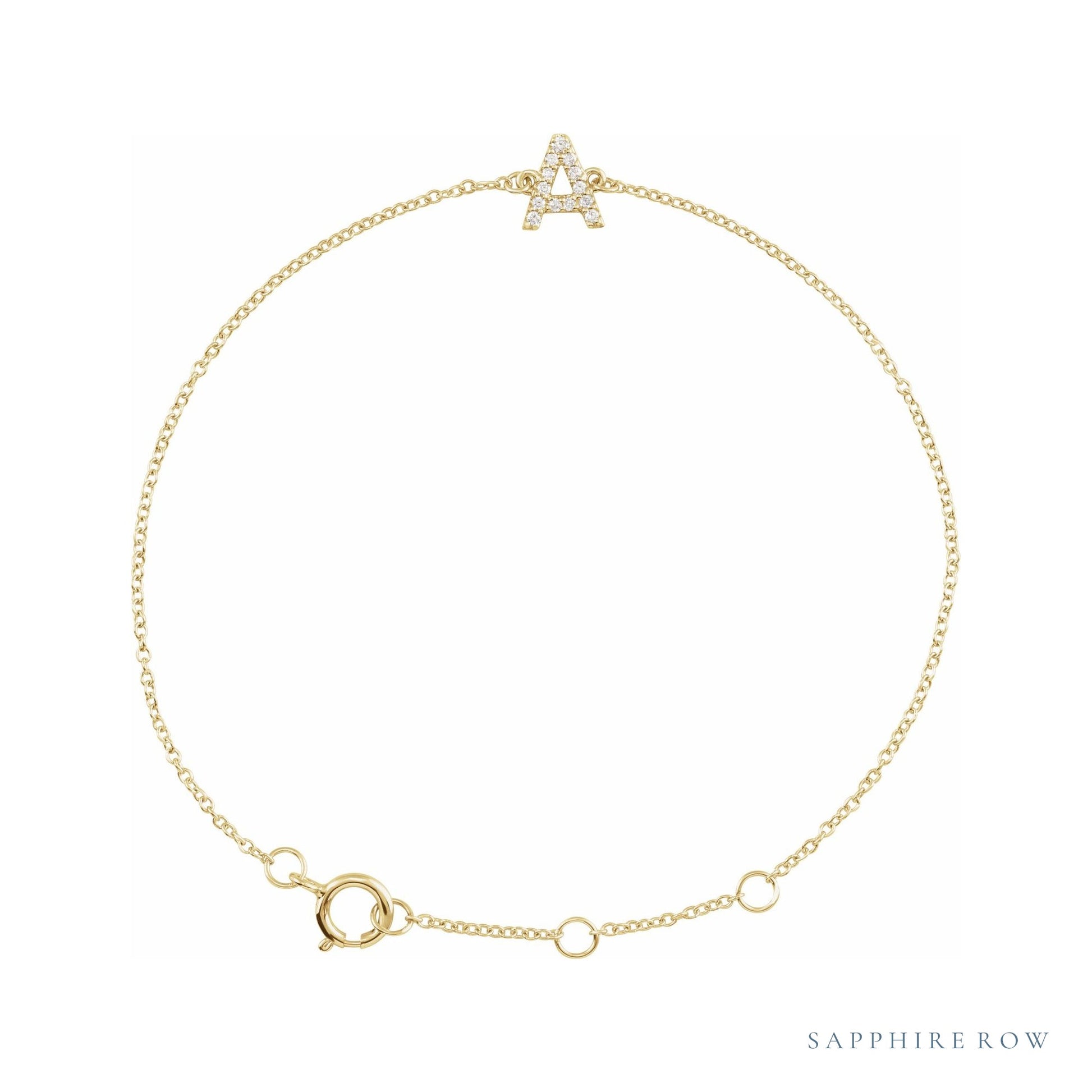 Sapphire Row Natural Diamond Pavé Initial Bracelet - A, 14K Yellow Gold