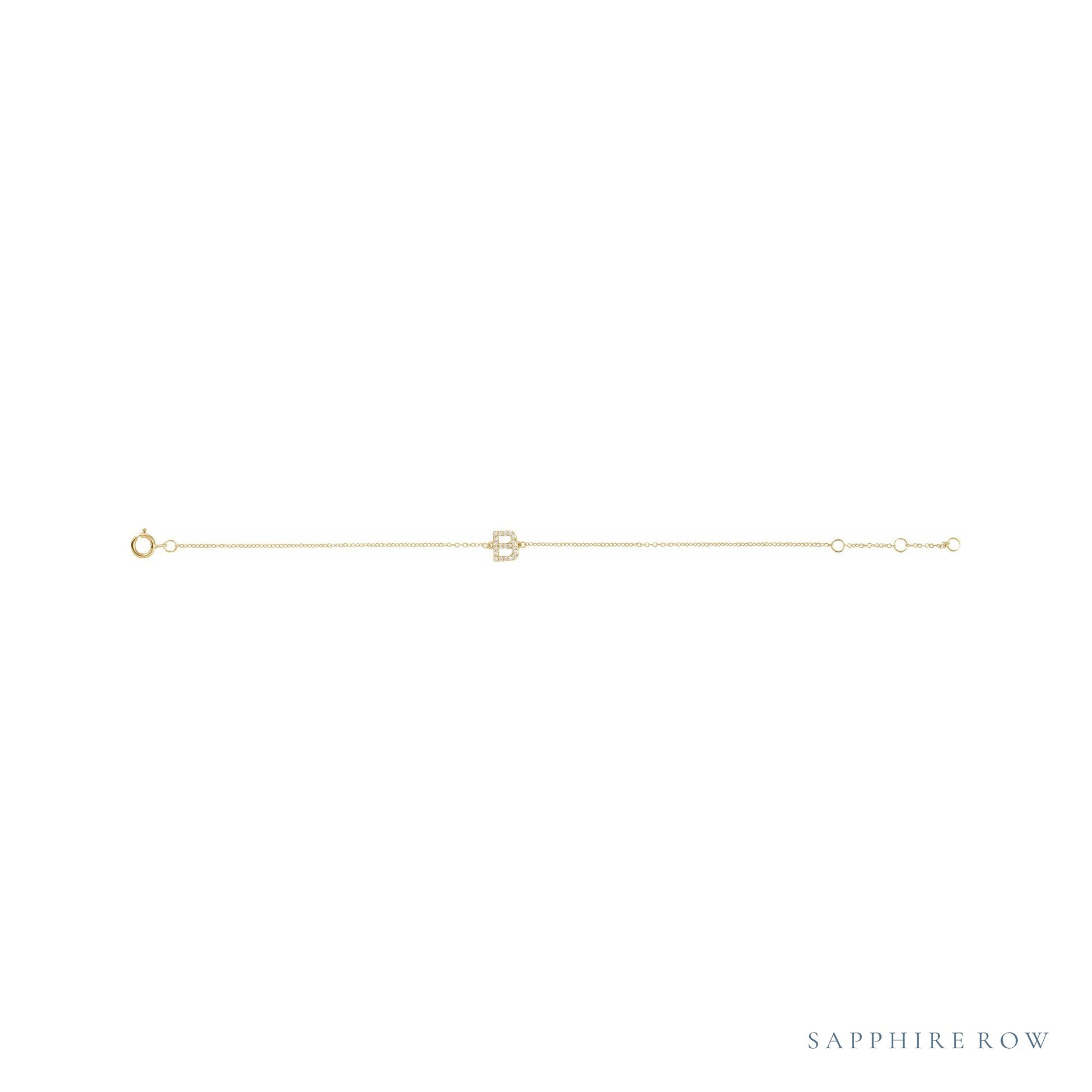 Sapphire Row Natural Diamond Pavé Initial Bracelet - B, 14K Yellow Gold (view 2)