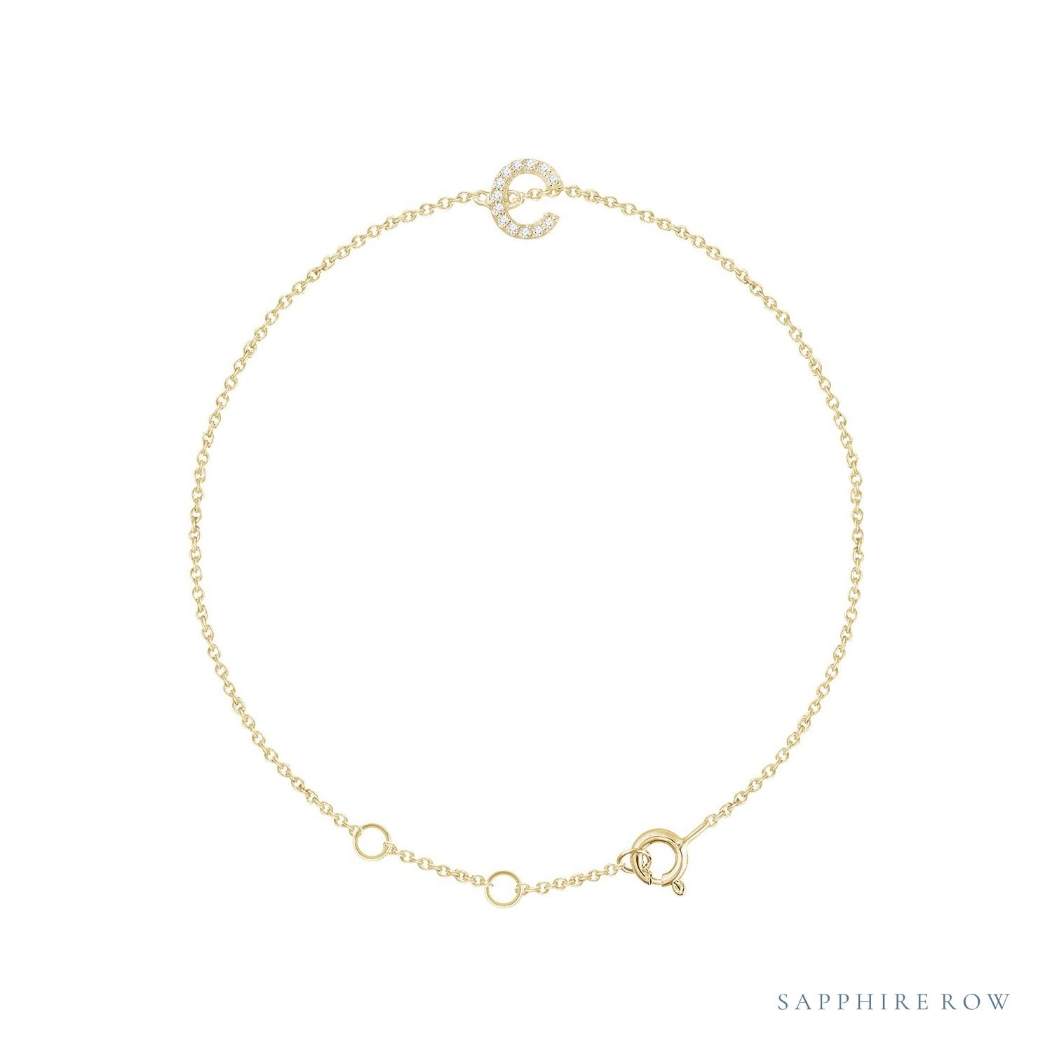 Sapphire Row Natural Diamond Pavé Initial Bracelet - C, 14K Yellow Gold