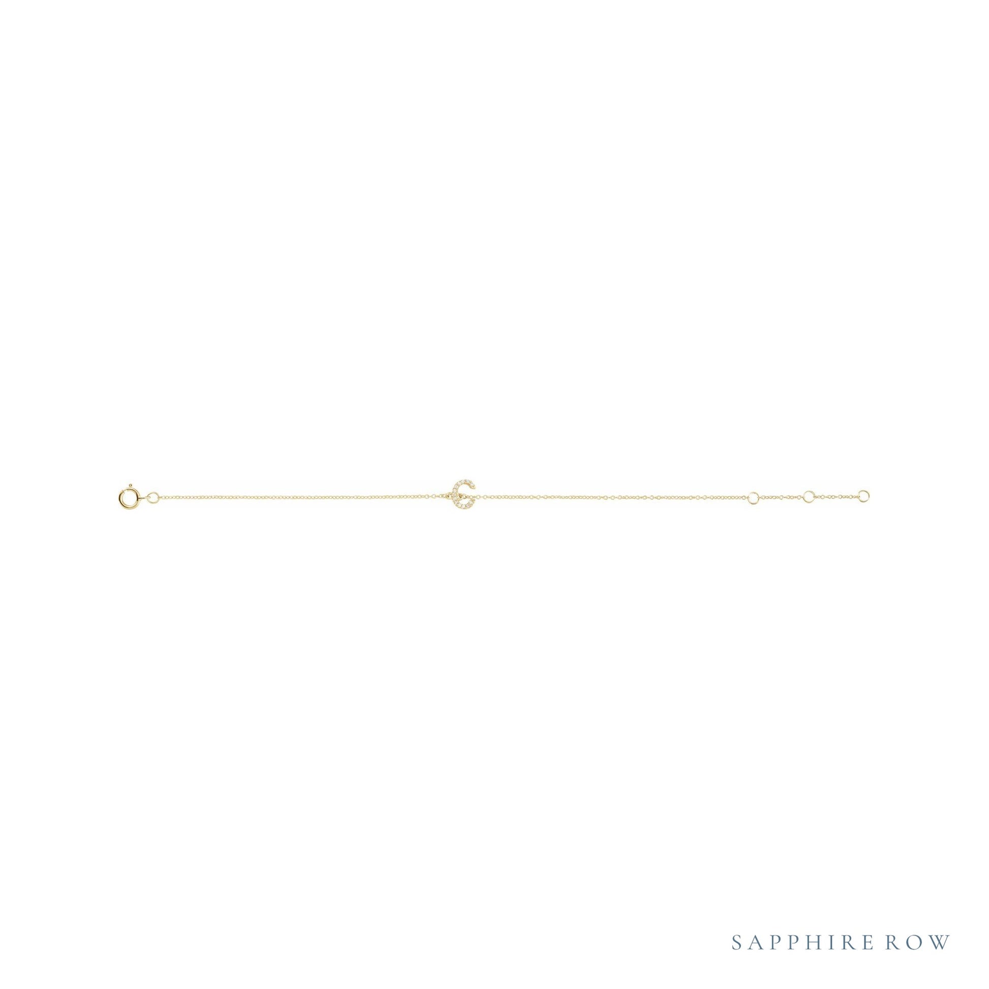 Sapphire Row Natural Diamond Pavé Initial Bracelet - C, 14K Yellow Gold (view 2)