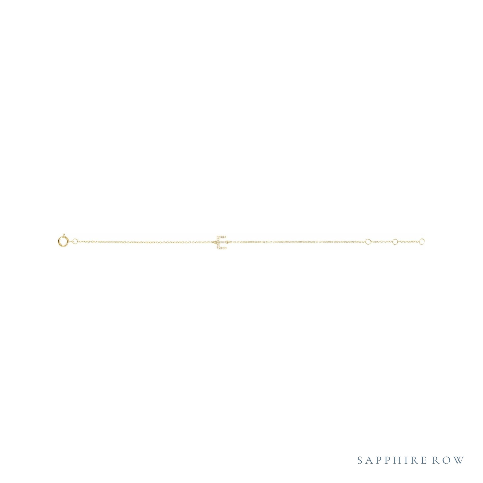 Sapphire Row Natural Diamond Pavé Initial Bracelet - E, 14K Yellow Gold (view 2)