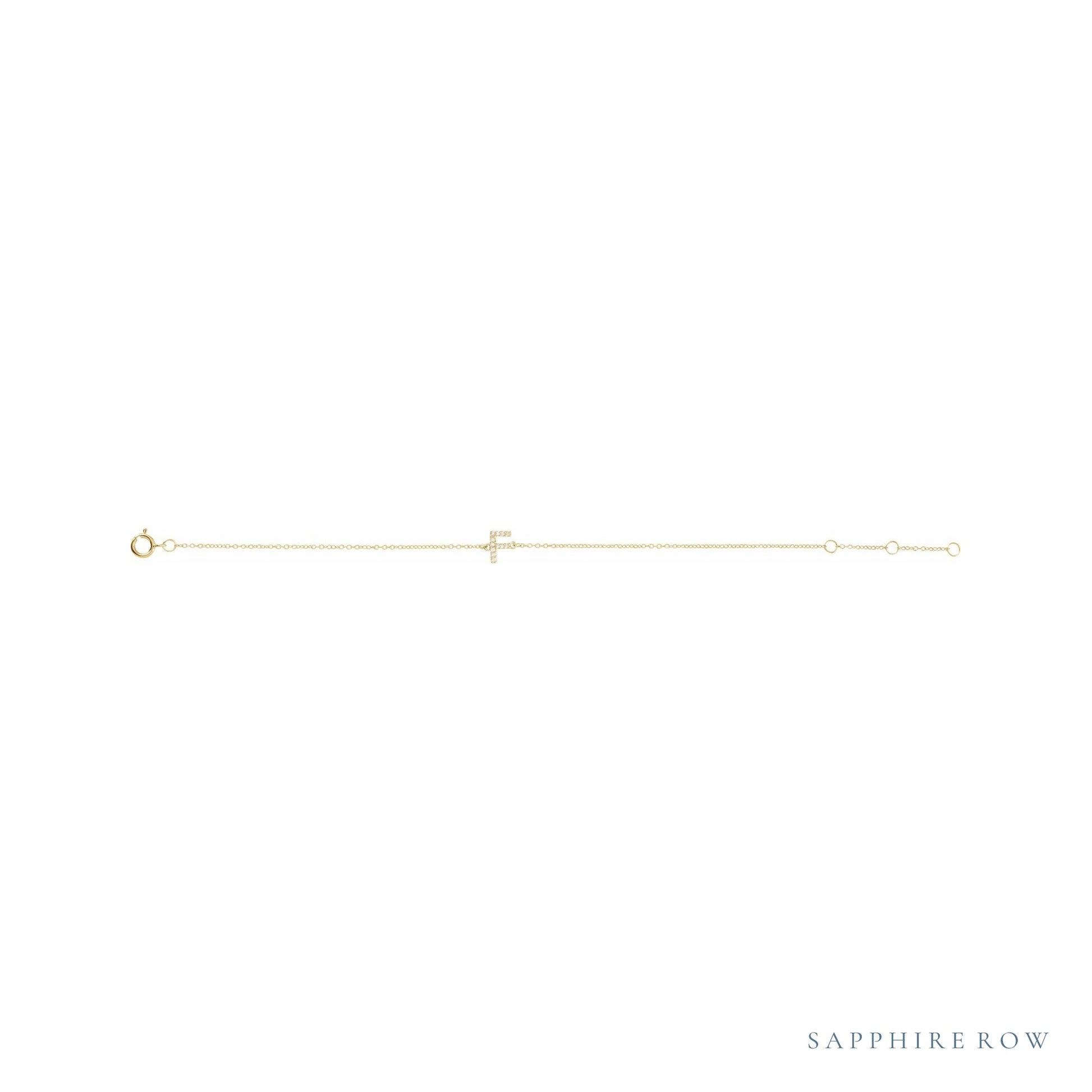 Sapphire Row Natural Diamond Pavé Initial Bracelet - F, 14K Yellow Gold (view 2)
