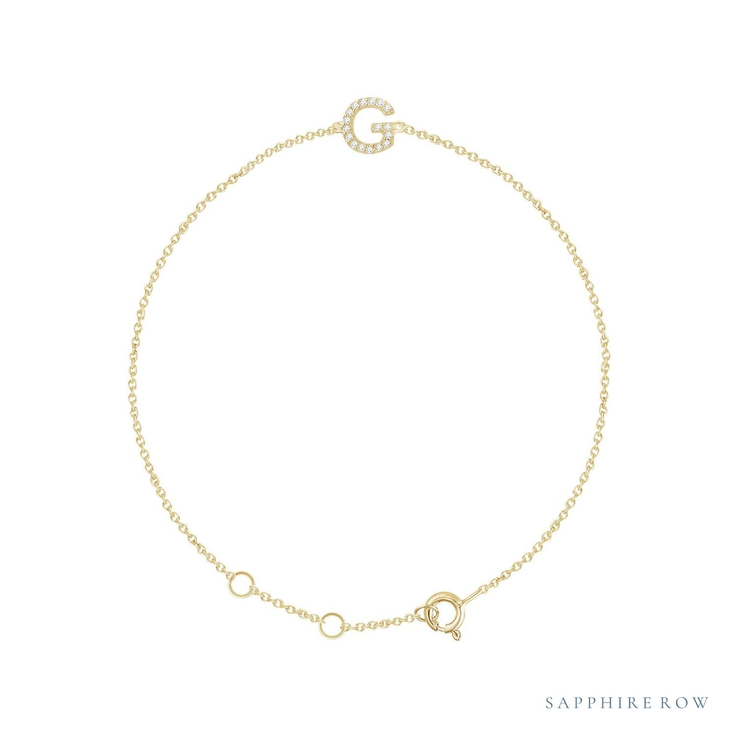 Sapphire Row Natural Diamond Pavé Initial Bracelet - G, 14K Yellow Gold