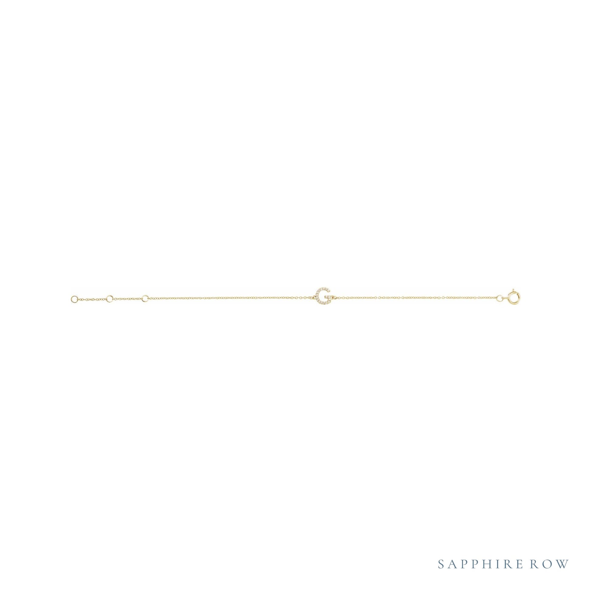 Sapphire Row Natural Diamond Pavé Initial Bracelet - G, 14K Yellow Gold (view 2)