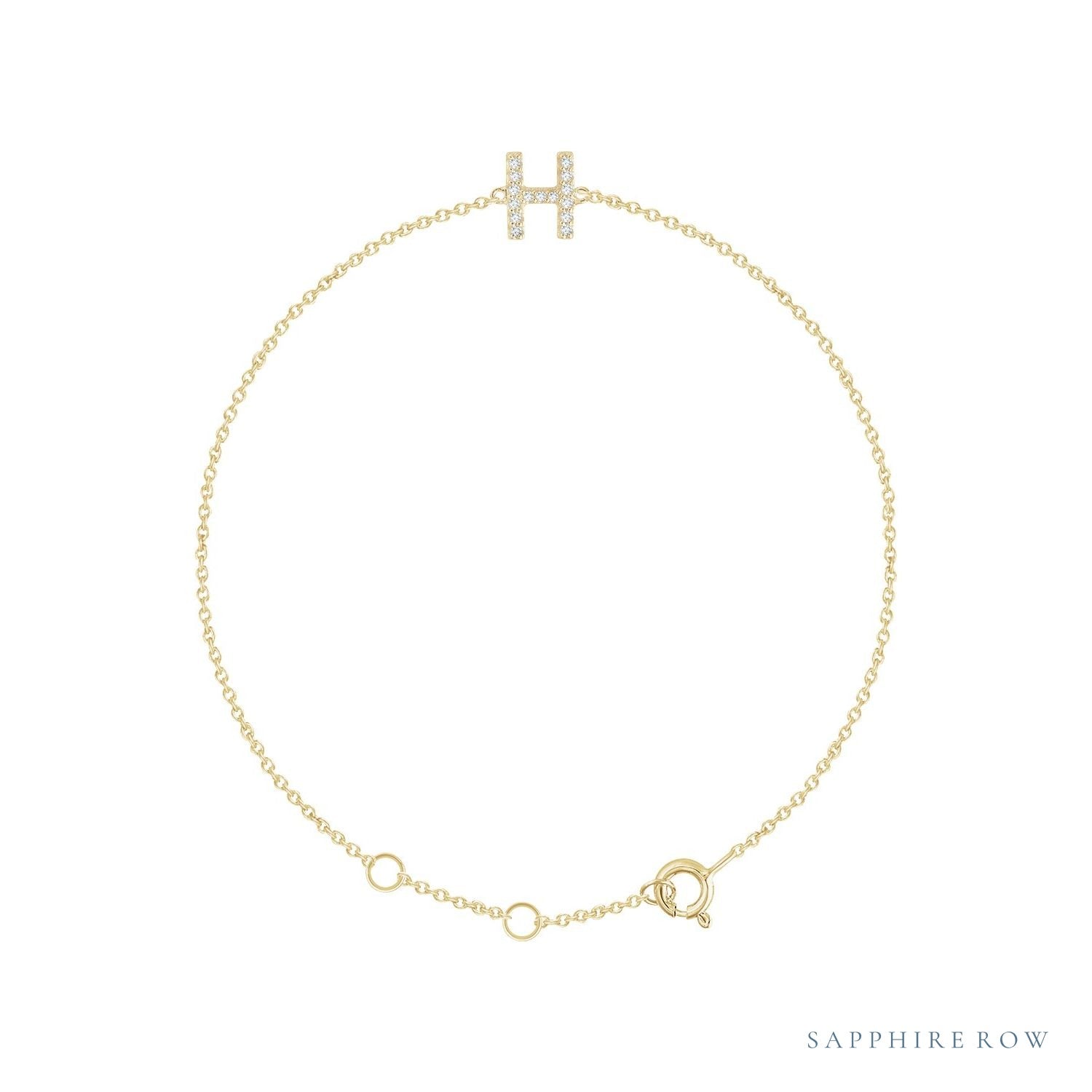 Sapphire Row Natural Diamond Pavé Initial Bracelet - H, 14K Yellow Gold