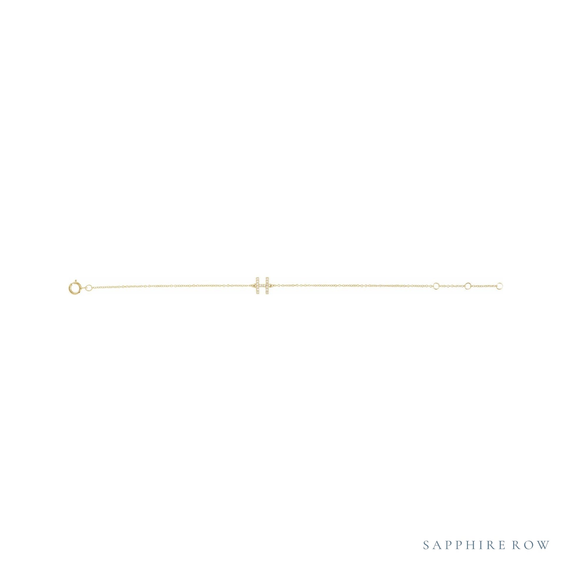 Sapphire Row Natural Diamond Pavé Initial Bracelet - H, 14K Yellow Gold (view 2)