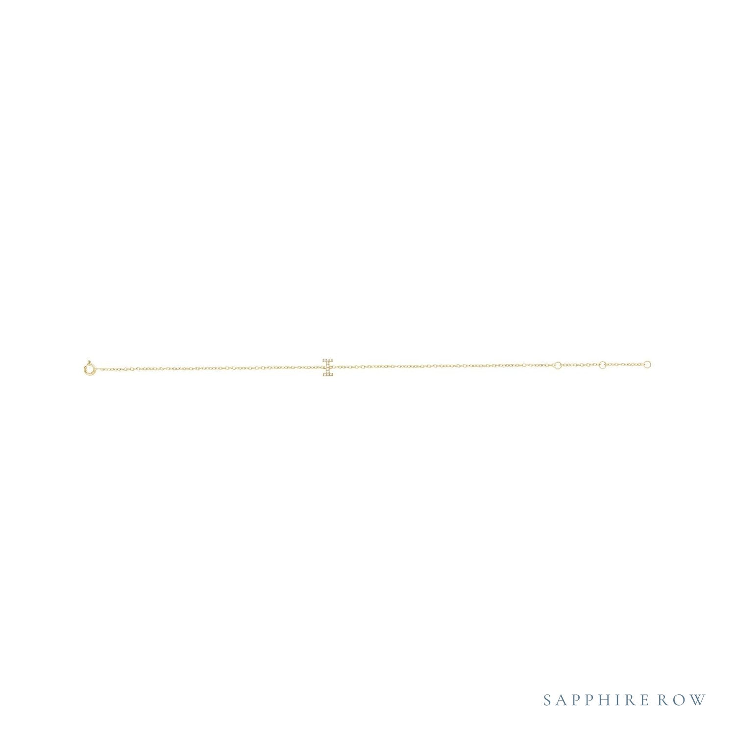 Sapphire Row Natural Diamond Pavé Initial Bracelet - I, 14K Yellow Gold (view 2)