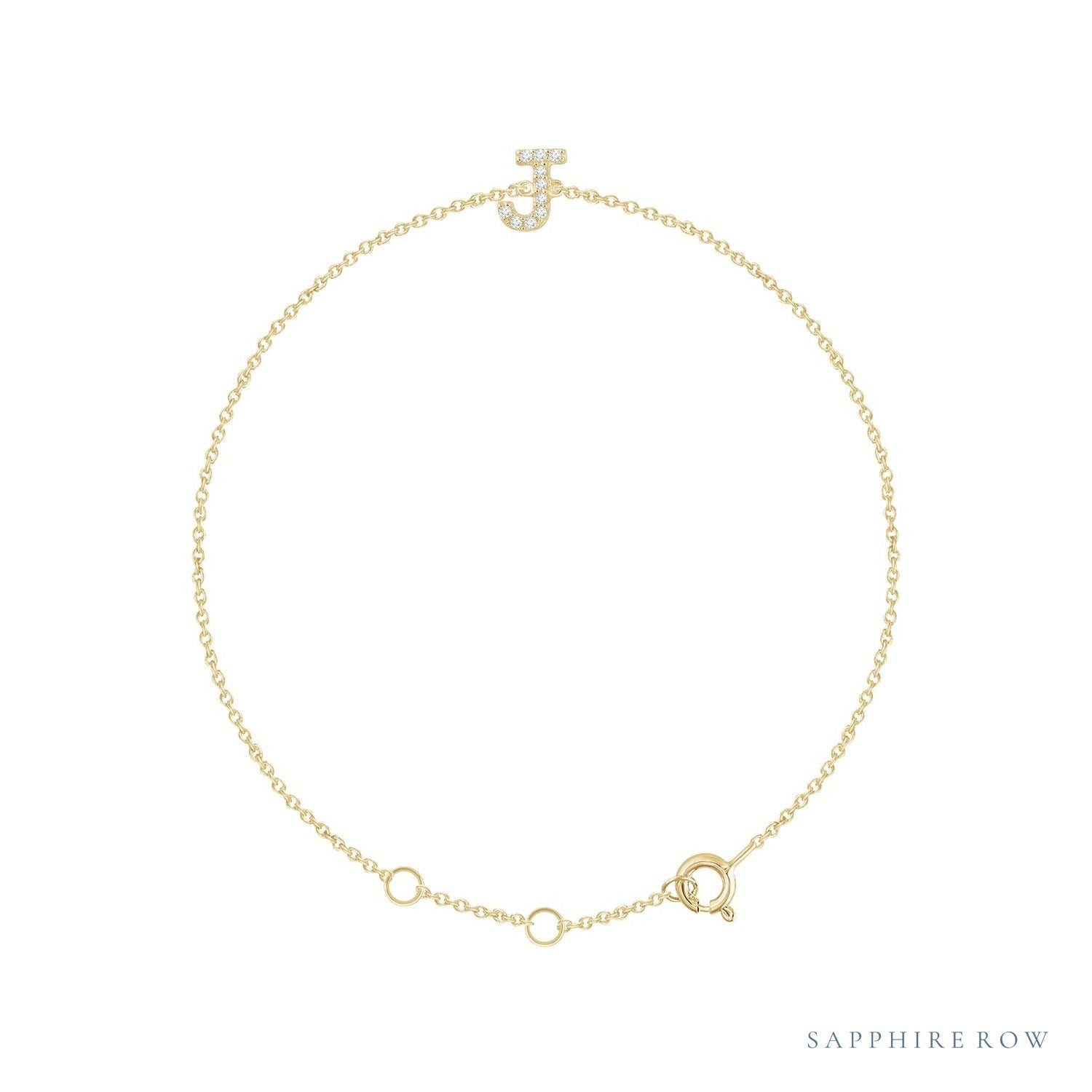 Sapphire Row Natural Diamond Pavé Initial Bracelet - J, 14K Yellow Gold