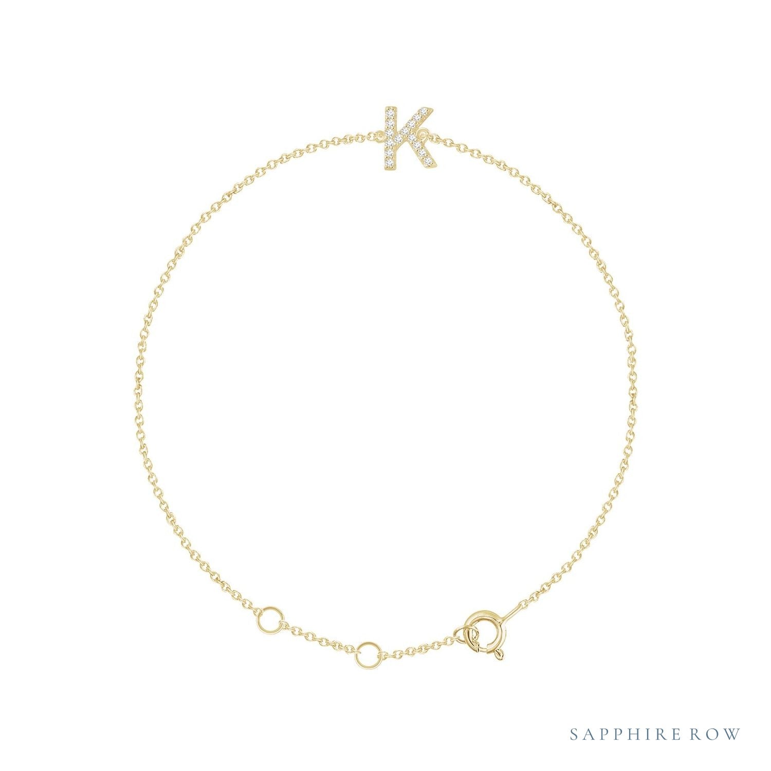 Sapphire Row Natural Diamond Pavé Initial Bracelet - K, 14K Yellow Gold