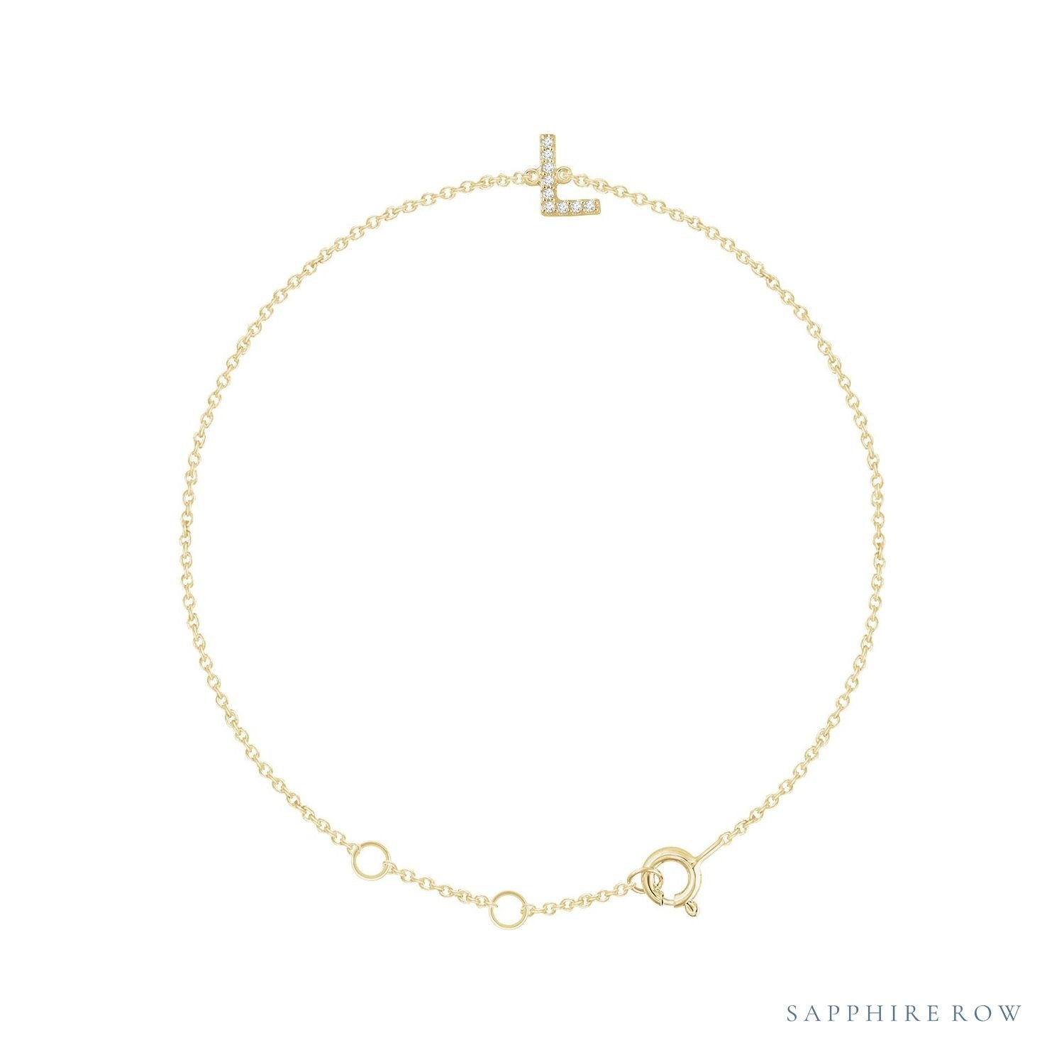 Sapphire Row Natural Diamond Pavé Initial Bracelet - L, 14K Yellow Gold
