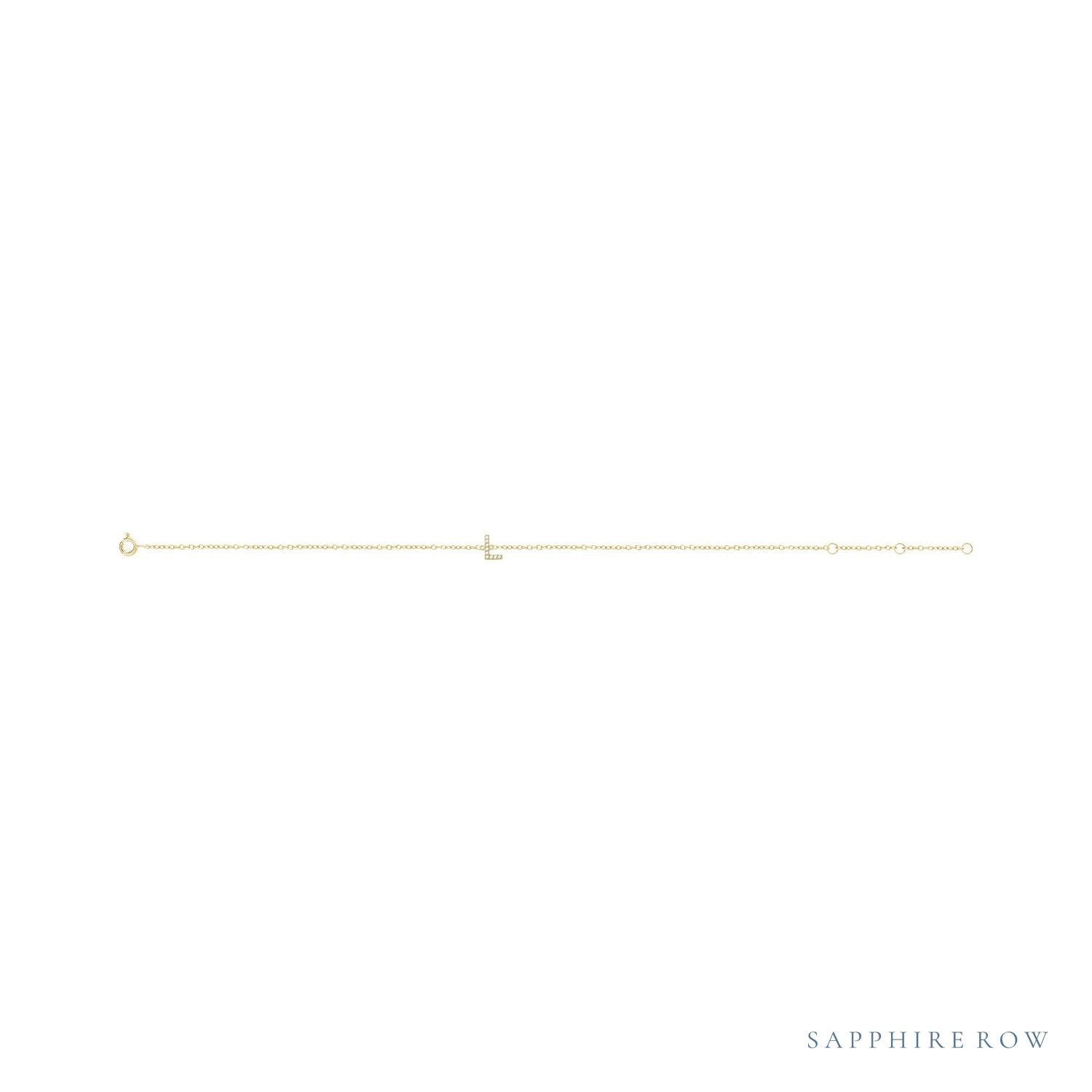 Sapphire Row Natural Diamond Pavé Initial Bracelet - L, 14K Yellow Gold (view 2)
