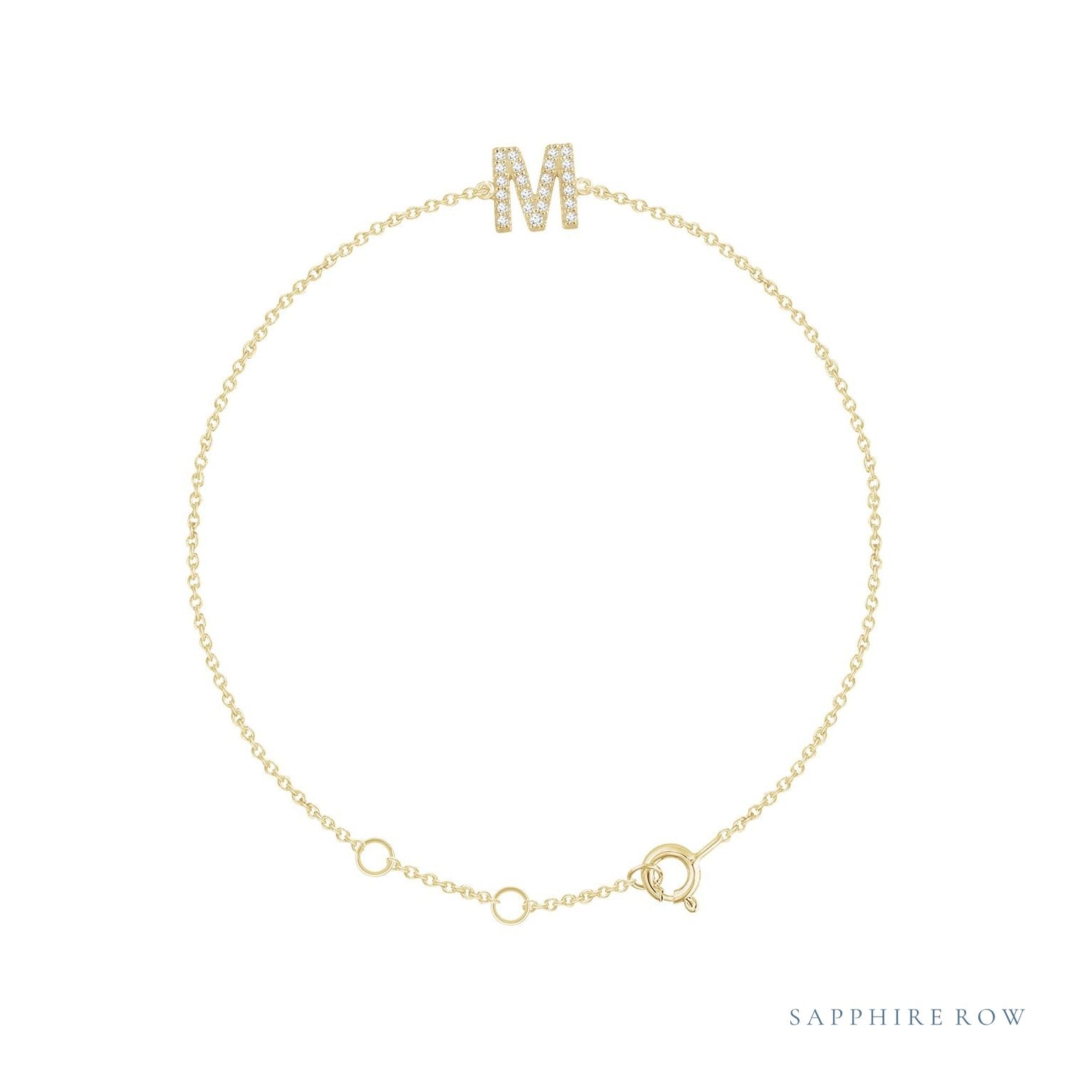 Sapphire Row Natural Diamond Pavé Initial Bracelet - M, 14K Yellow Gold