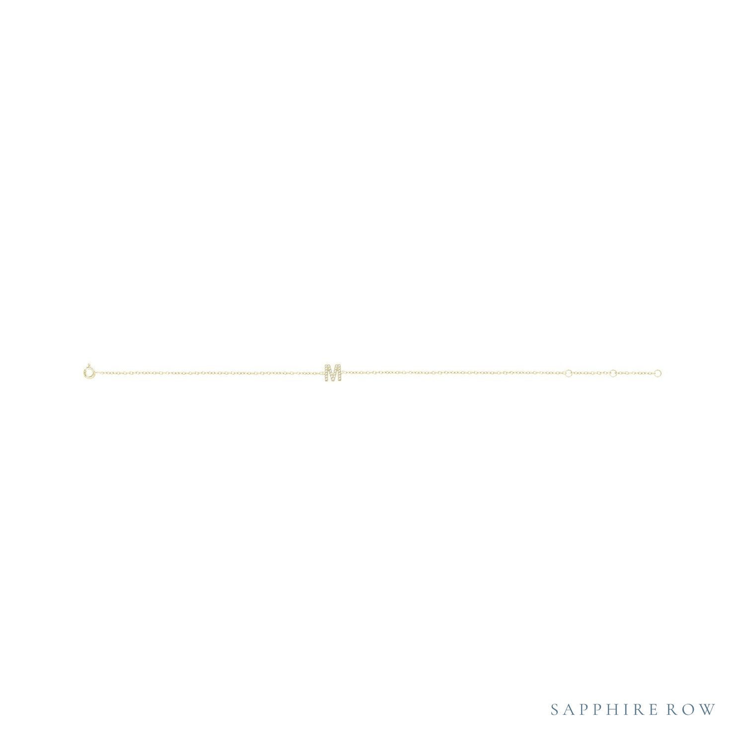 Sapphire Row Natural Diamond Pavé Initial Bracelet - M, 14K Yellow Gold (view 2)