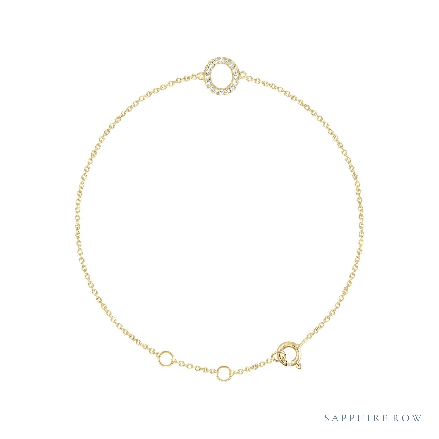 Sapphire Row Natural Diamond Pavé Initial Bracelet - O, 14K Yellow Gold