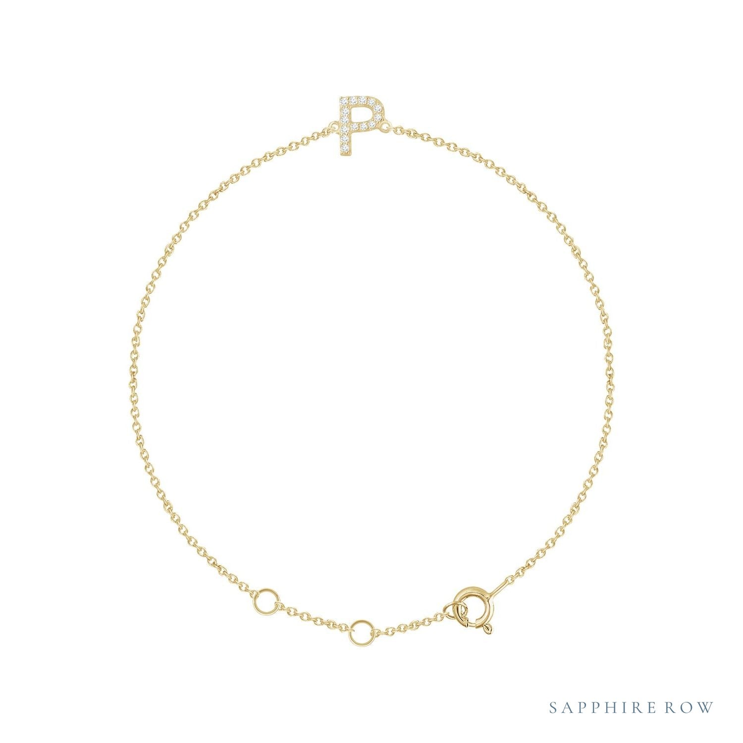 Sapphire Row Natural Diamond Pavé Initial Bracelet - P, 14K Yellow Gold