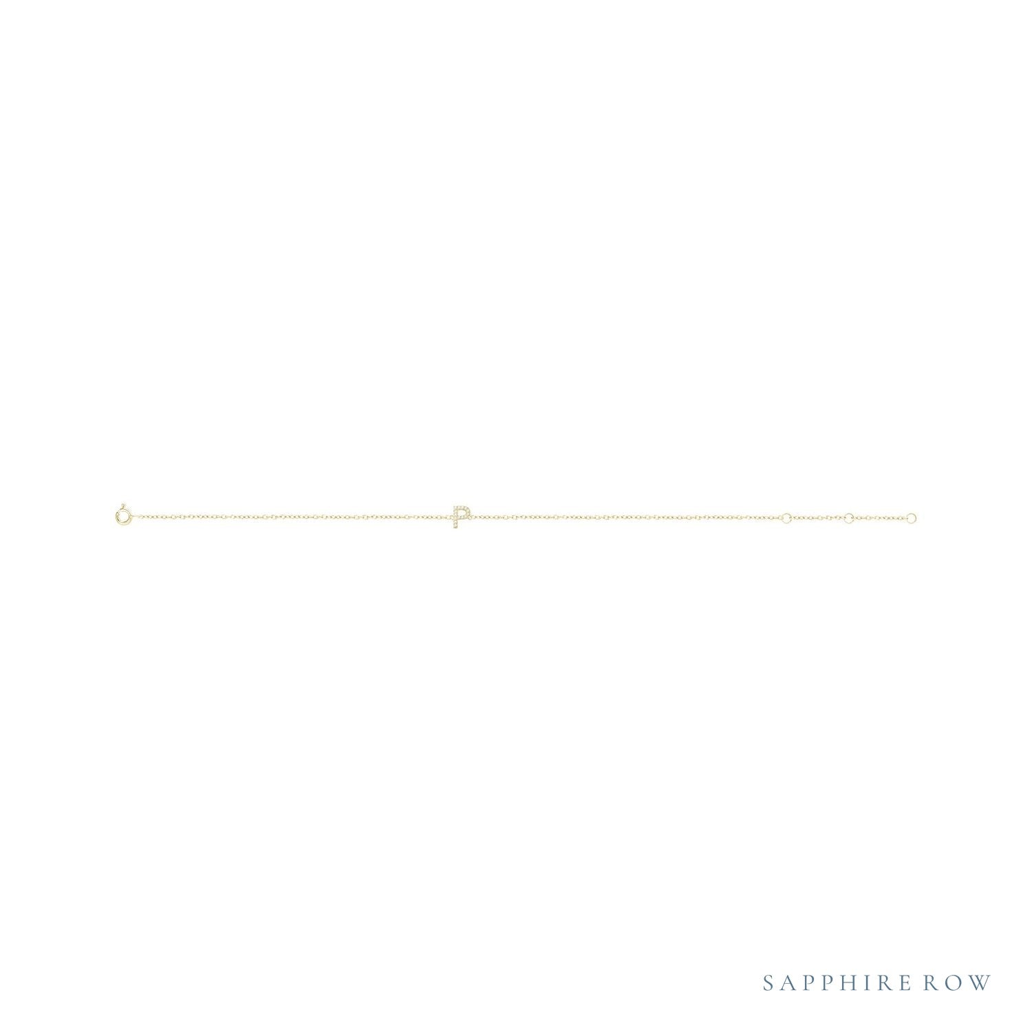 Sapphire Row Natural Diamond Pavé Initial Bracelet - P, 14K Yellow Gold (view 2)
