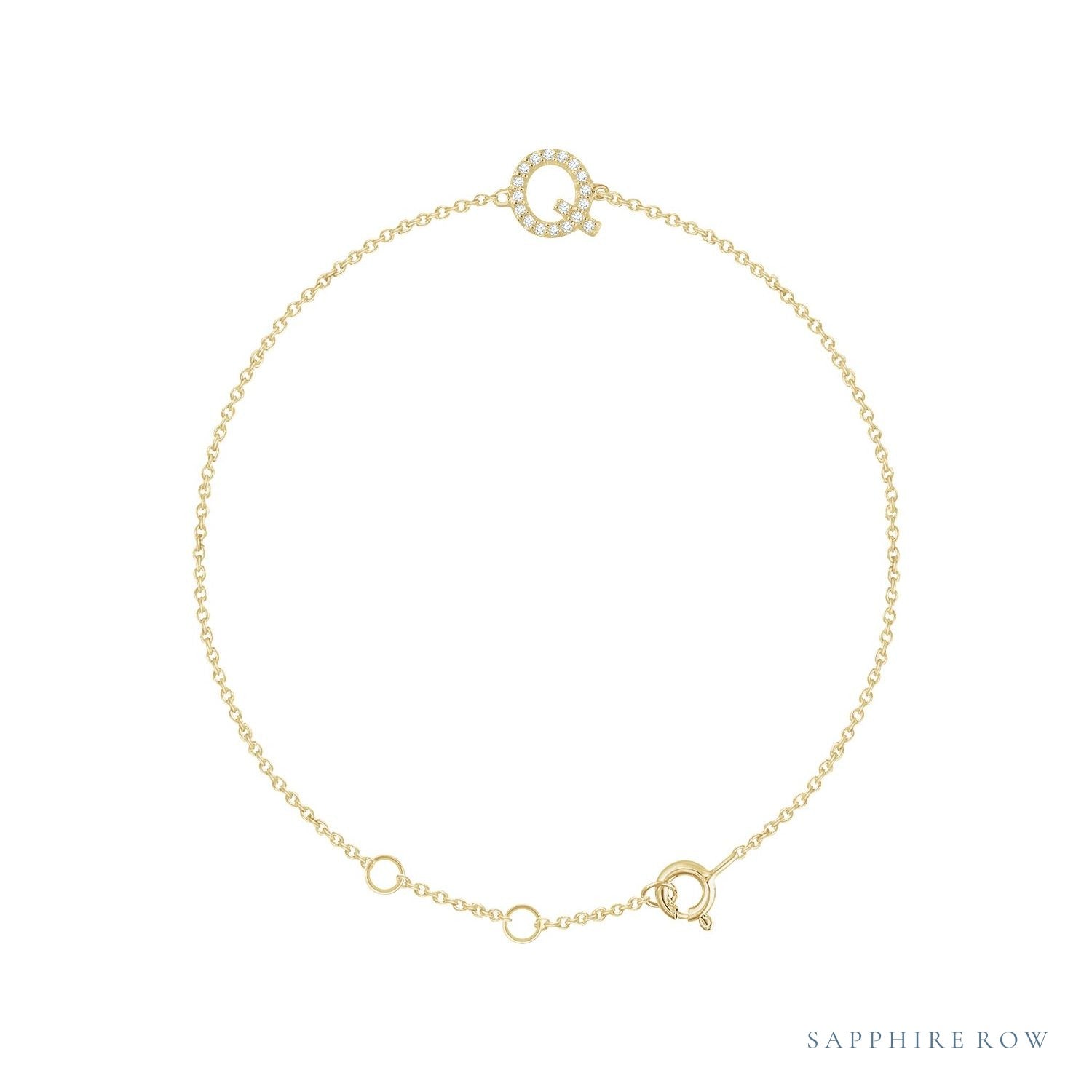 Sapphire Row Natural Diamond Pavé Initial Bracelet - Q, 14K Yellow Gold