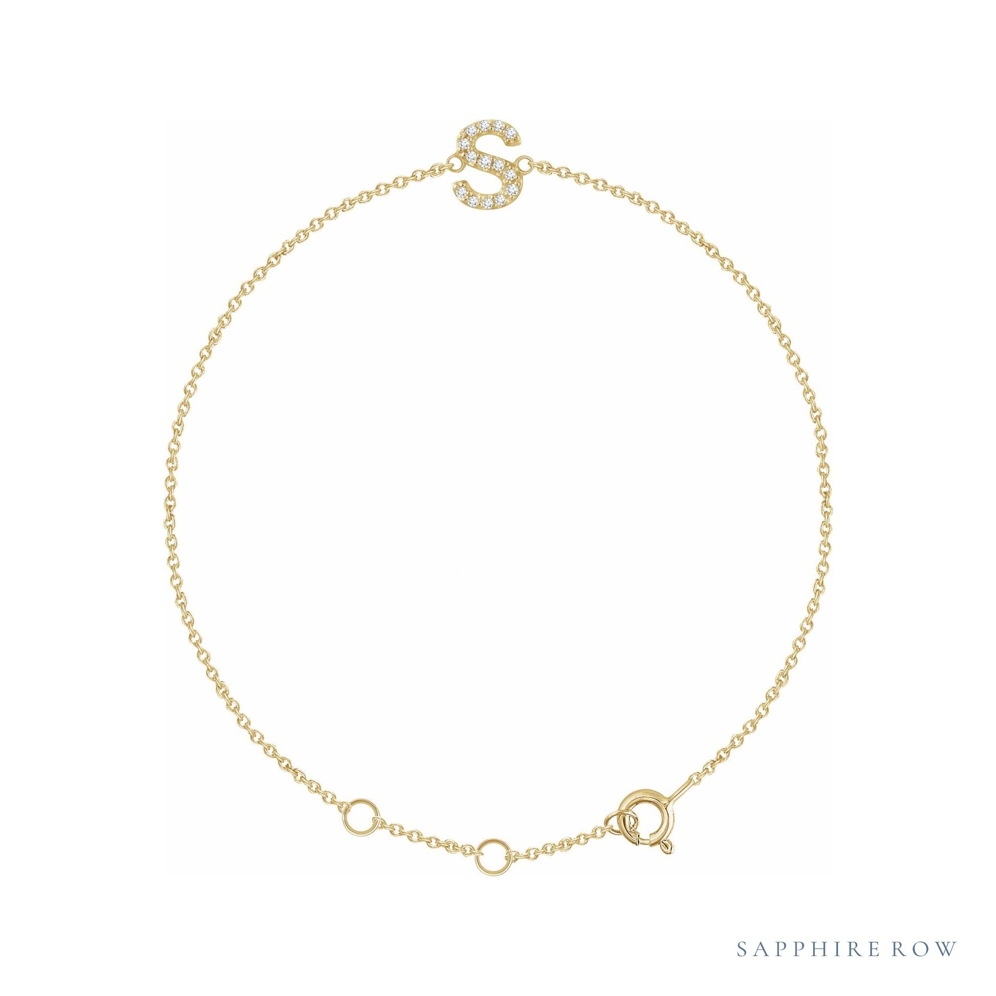 Sapphire Row Natural Diamond Pavé Initial Bracelet - S, 14K Yellow Gold