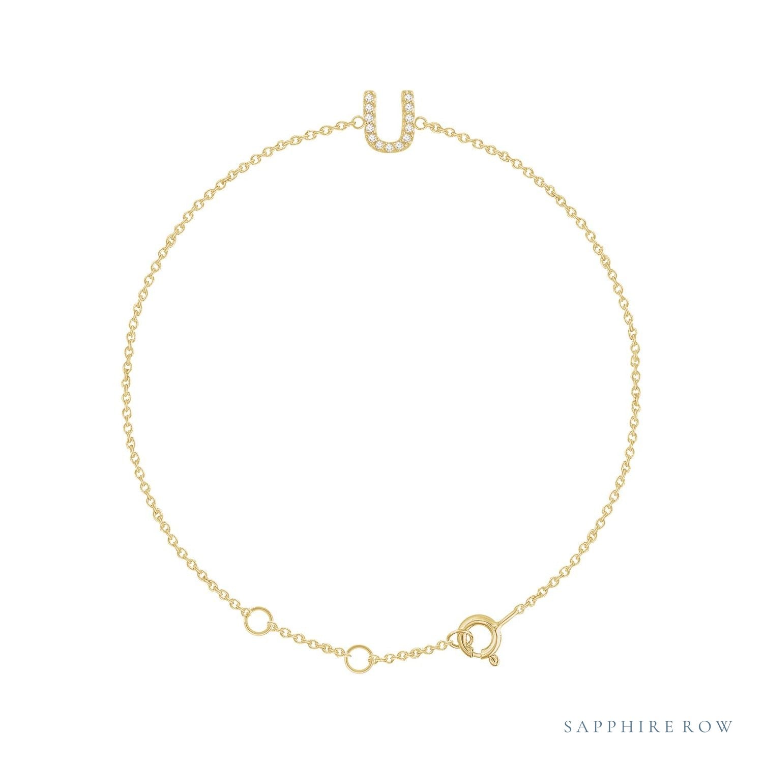 Sapphire Row Natural Diamond Pavé Initial Bracelet - U, 14K Yellow Gold