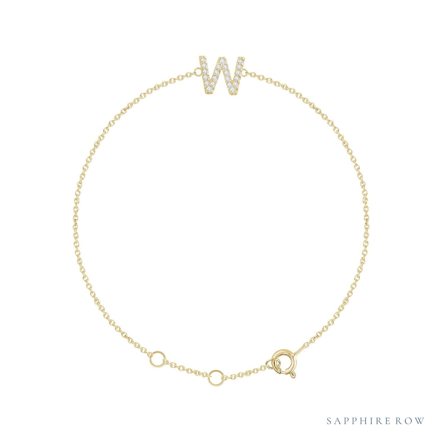 Sapphire Row Natural Diamond Pavé Initial Bracelet - W, 14K Yellow Gold