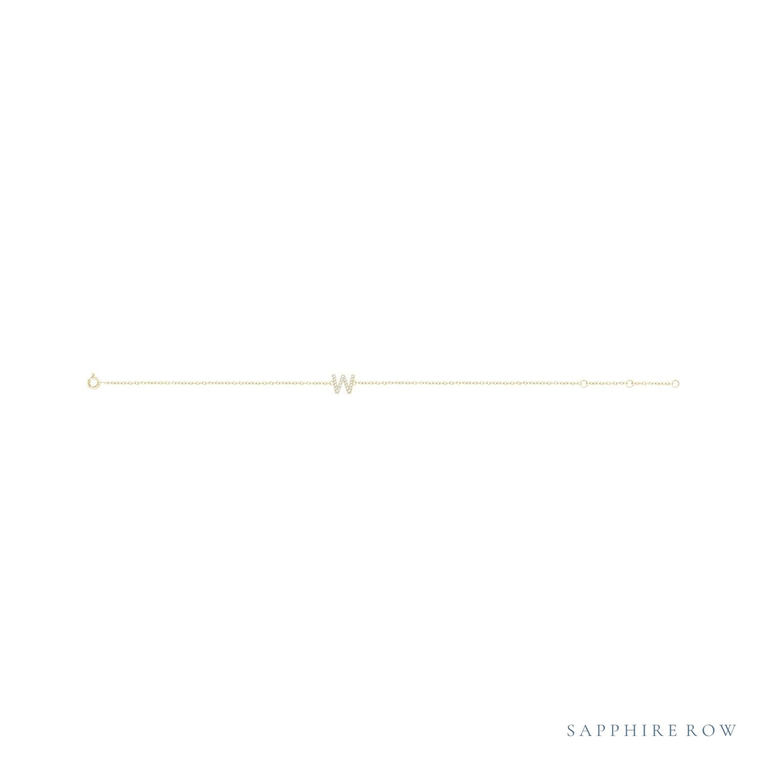 Sapphire Row Natural Diamond Pavé Initial Bracelet - W, 14K Yellow Gold (view 2)