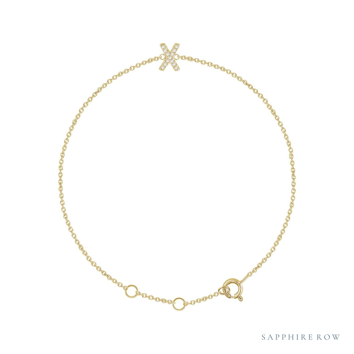 Sapphire Row Natural Diamond Pavé Initial Bracelet - X, 14K Yellow Gold