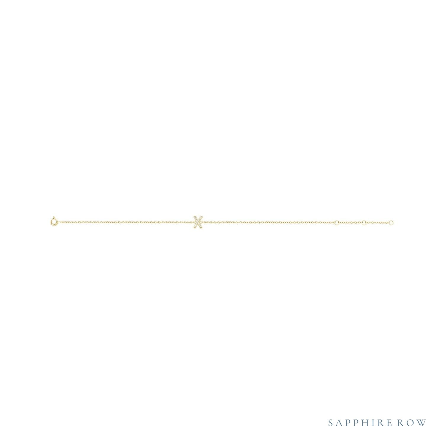 Sapphire Row Natural Diamond Pavé Initial Bracelet - X, 14K Yellow Gold (view 2)