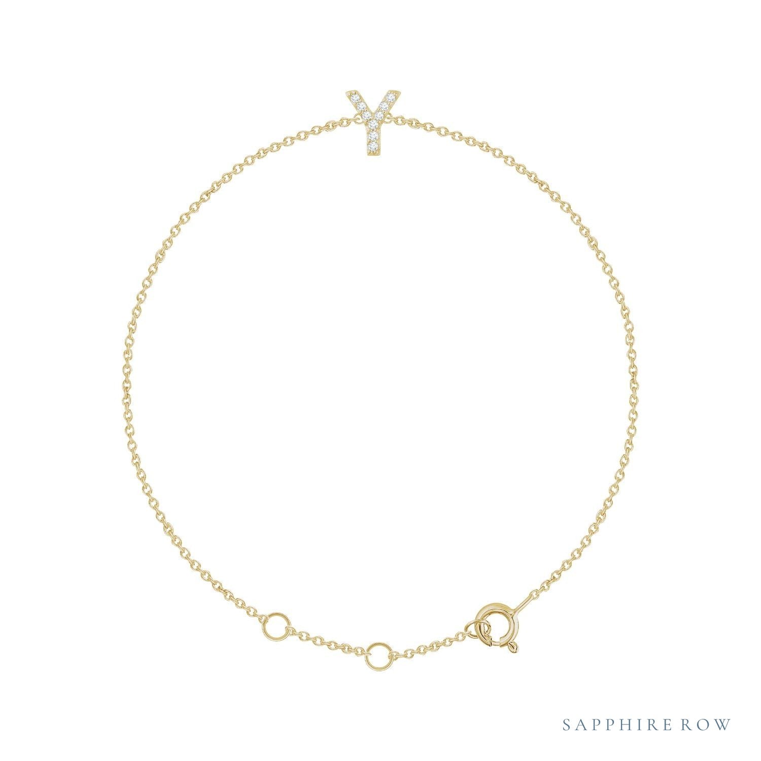 Sapphire Row Natural Diamond Pavé Initial Bracelet - Y, 14K Yellow Gold