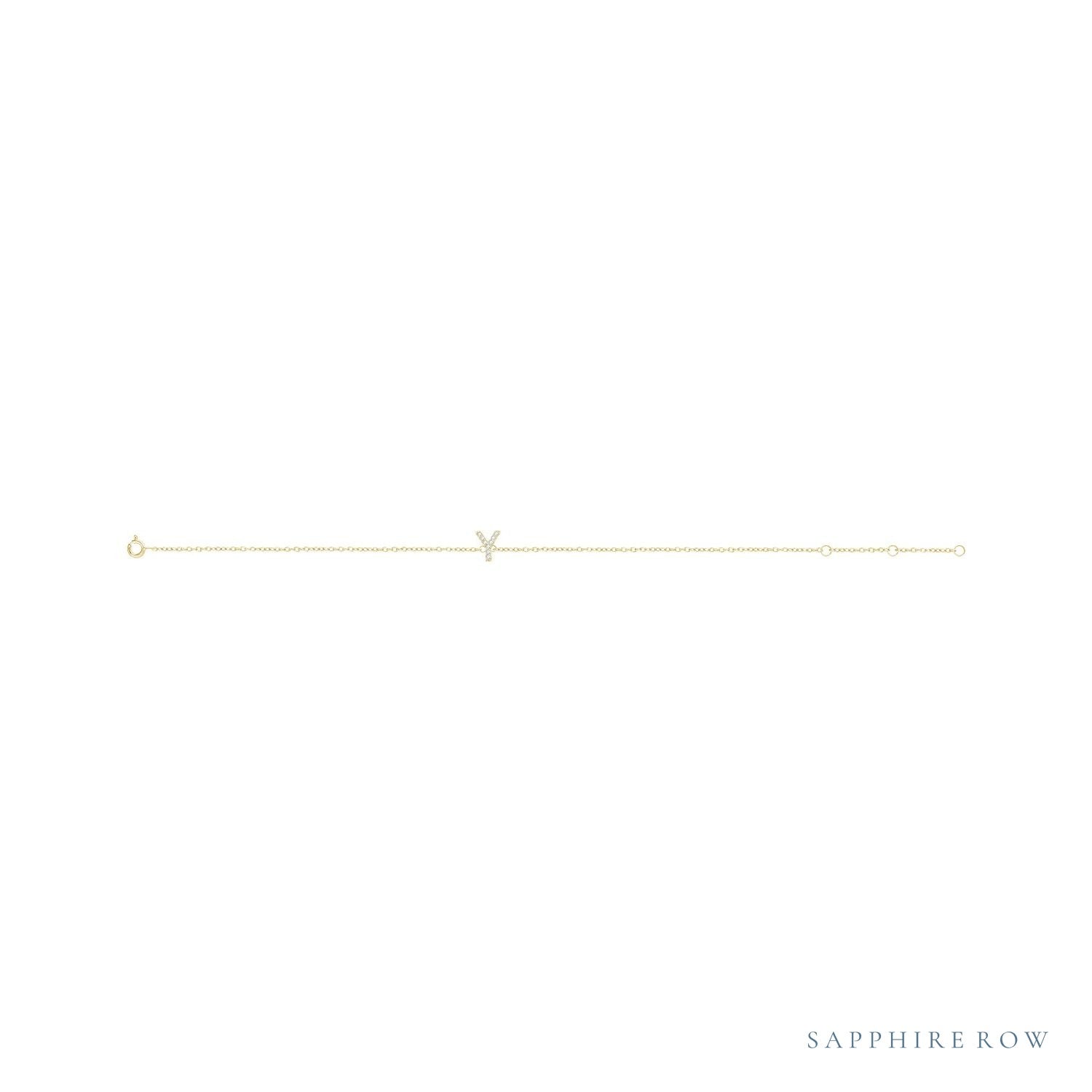 Sapphire Row Natural Diamond Pavé Initial Bracelet - Y, 14K Yellow Gold (view 2)