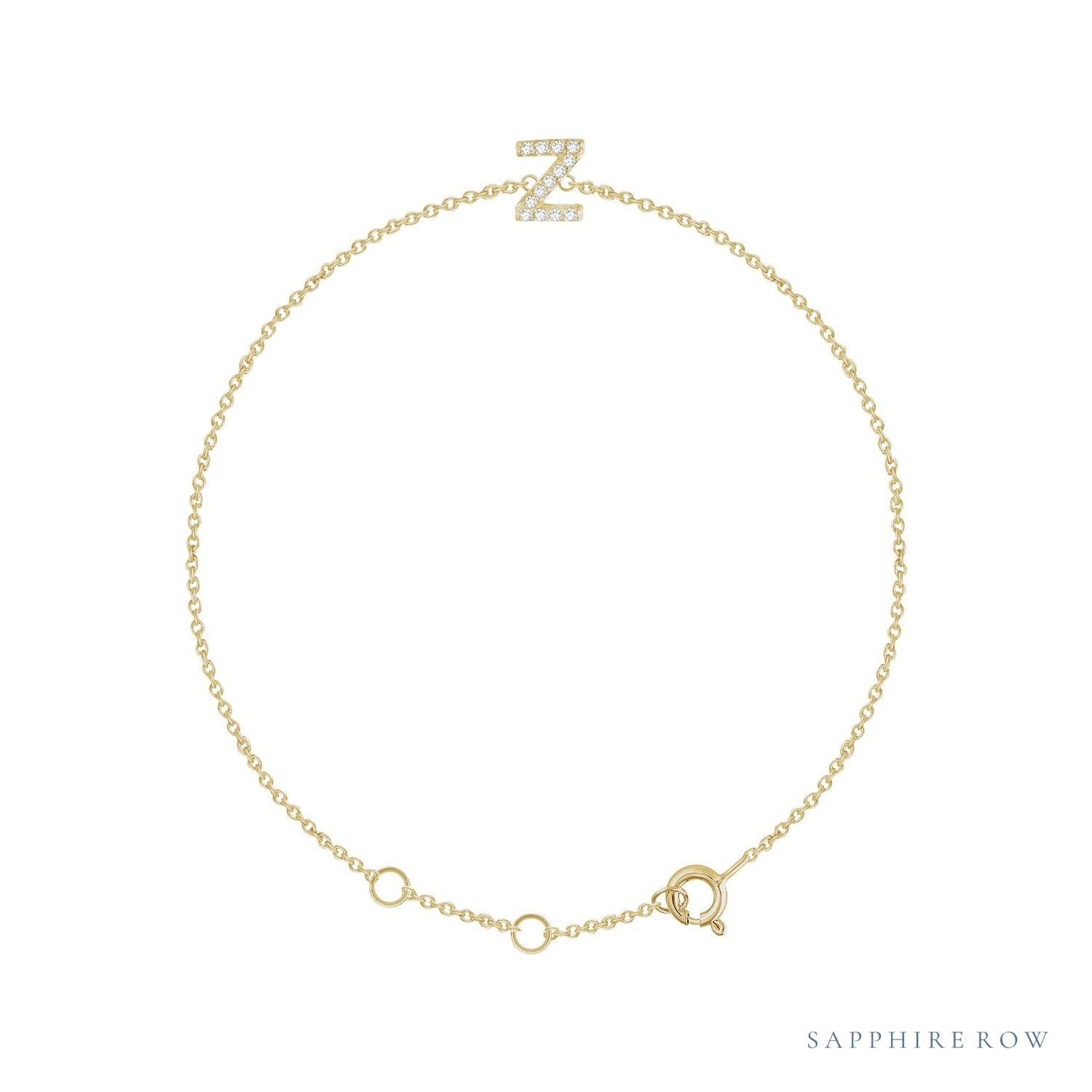 Sapphire Row Natural Diamond Pavé Initial Bracelet - Z, 14K Yellow Gold