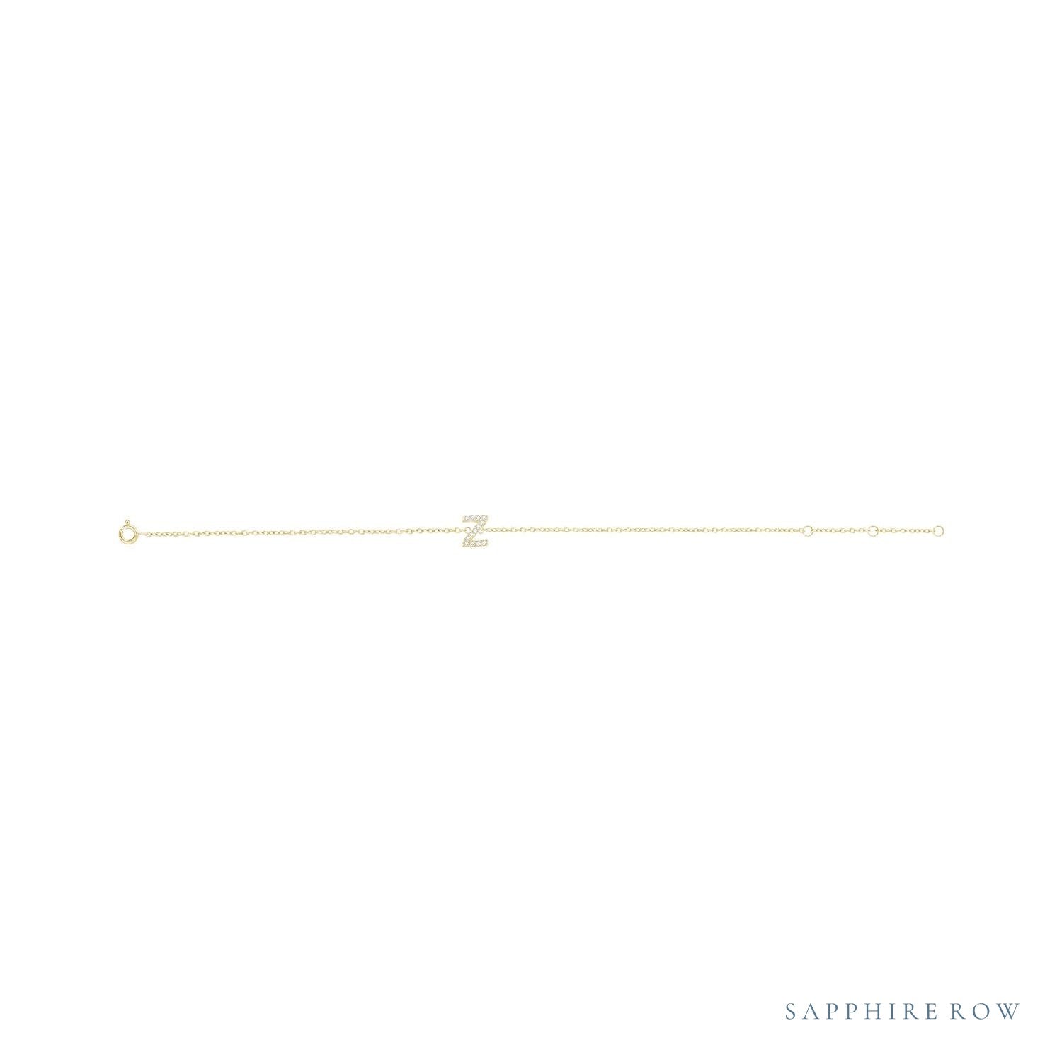 Sapphire Row Natural Diamond Pavé Initial Bracelet - Z, 14K Yellow Gold (view 2)
