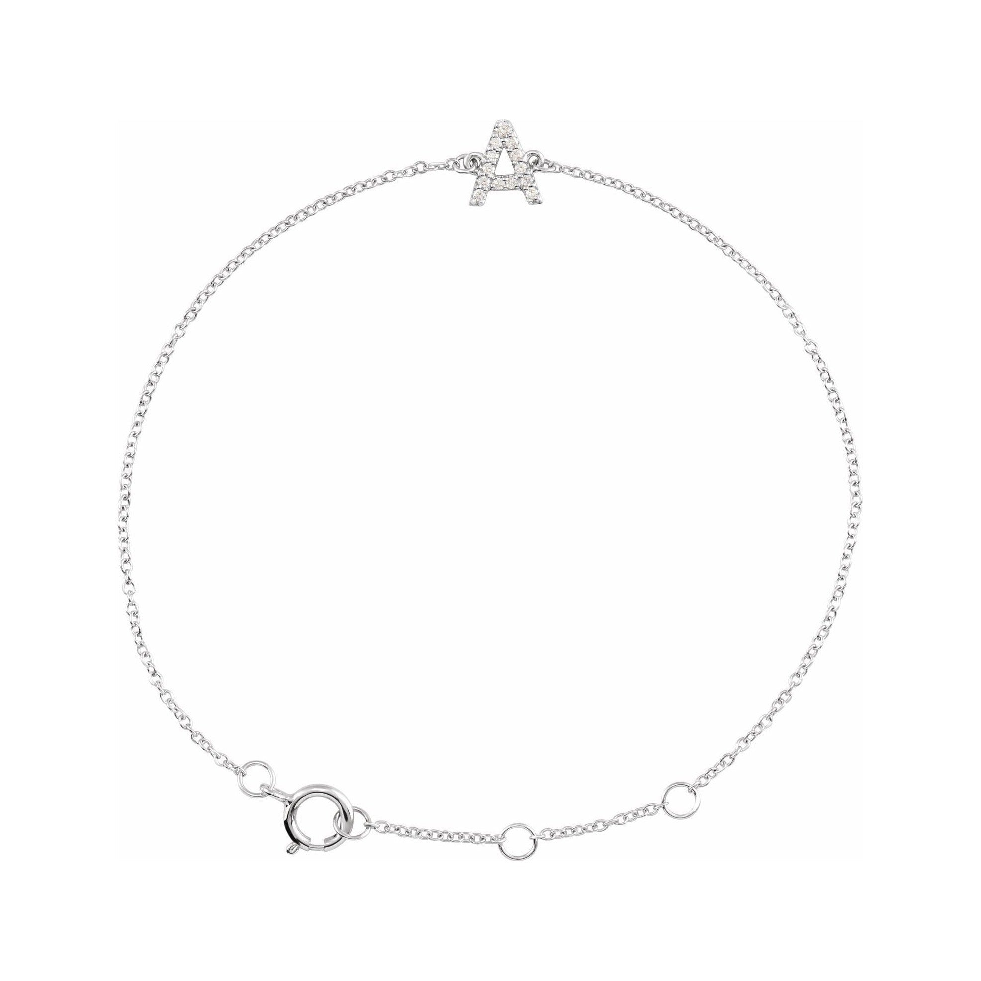 Sapphire Row Natural Diamond Pavé Initial Bracelet - A, 14K White Gold