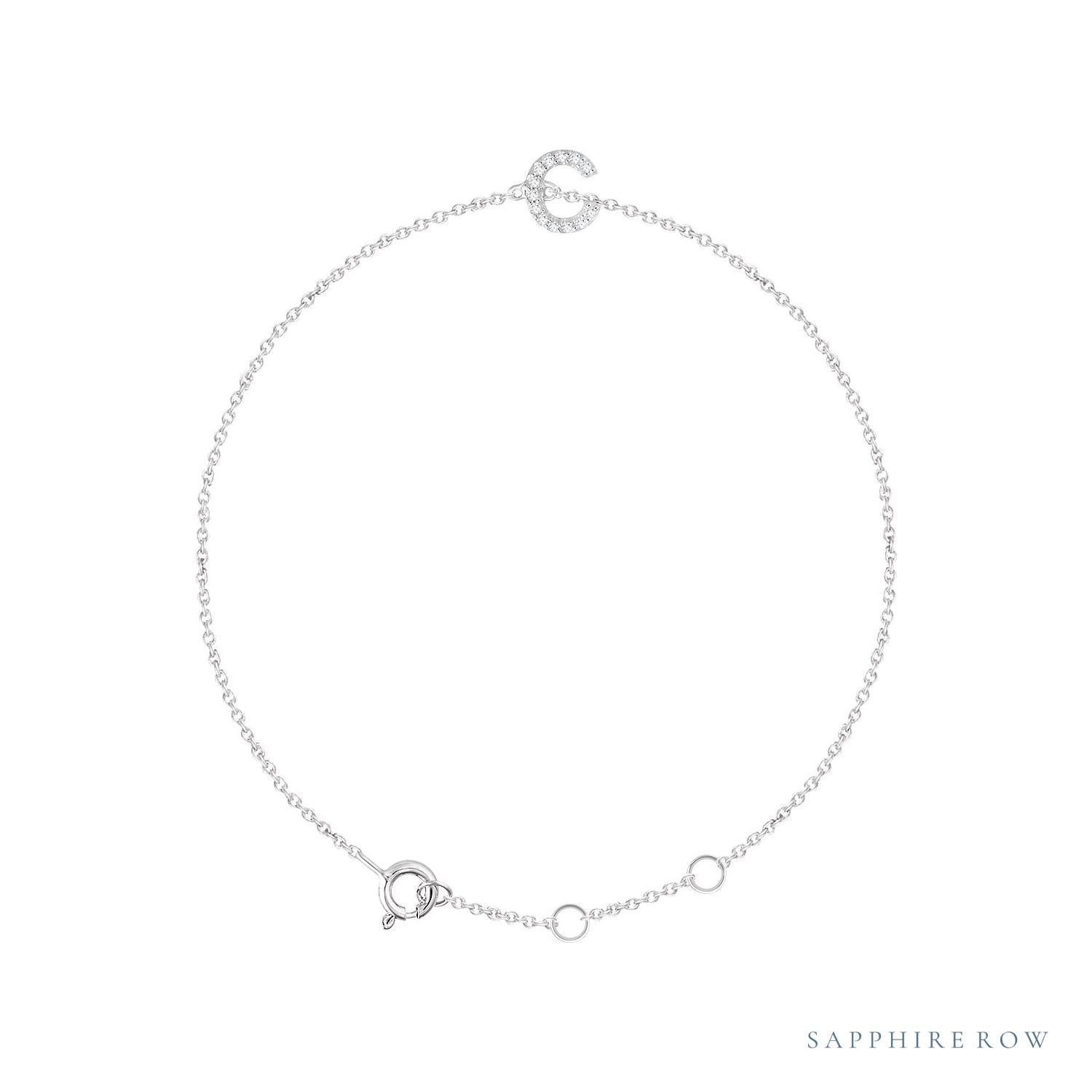 Sapphire Row Natural Diamond Pavé Initial Bracelet - C, 14K White Gold