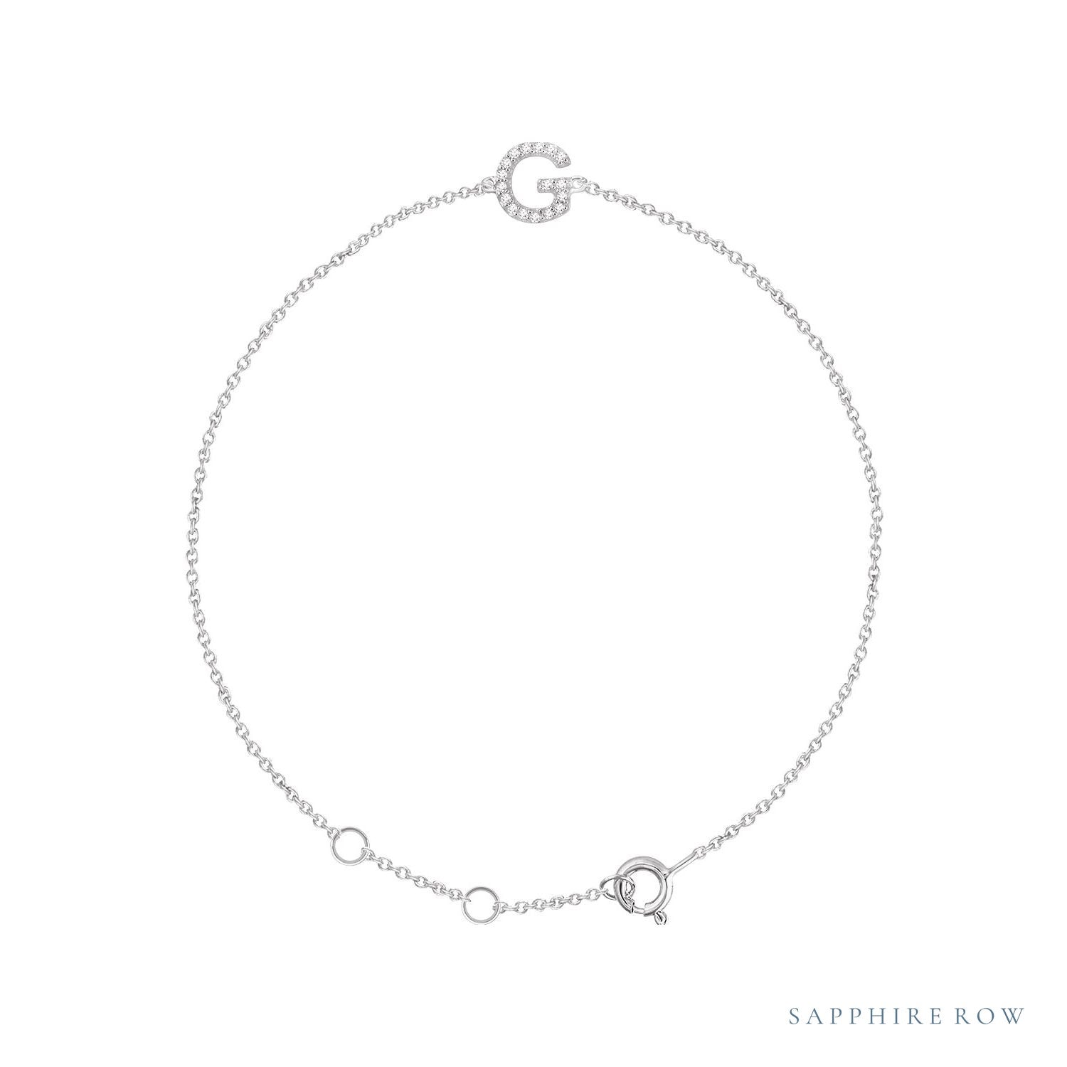 Sapphire Row Natural Diamond Pavé Initial Bracelet - G, 14K White Gold