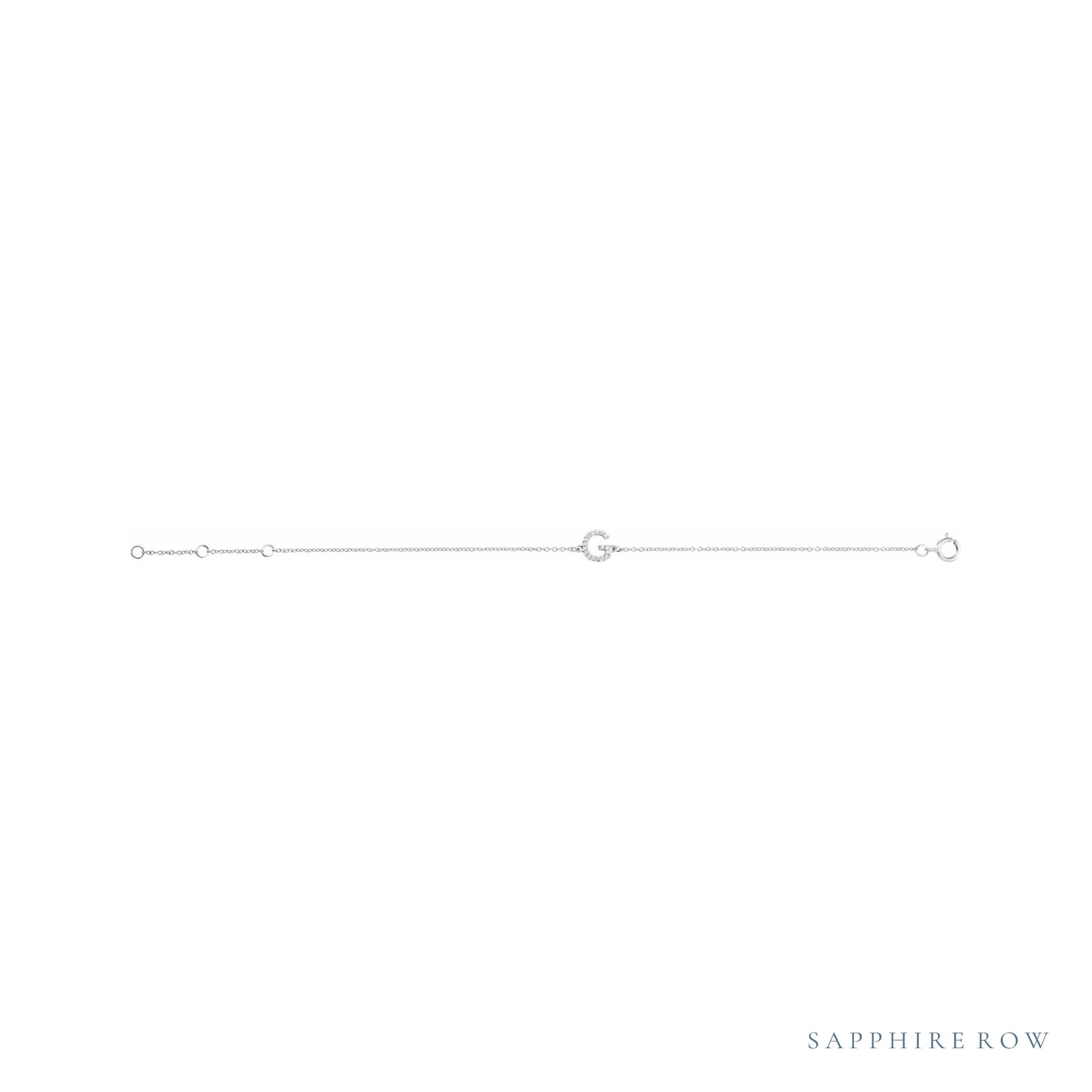 Sapphire Row Natural Diamond Pavé Initial Bracelet - G, 14K White Gold (view 2)
