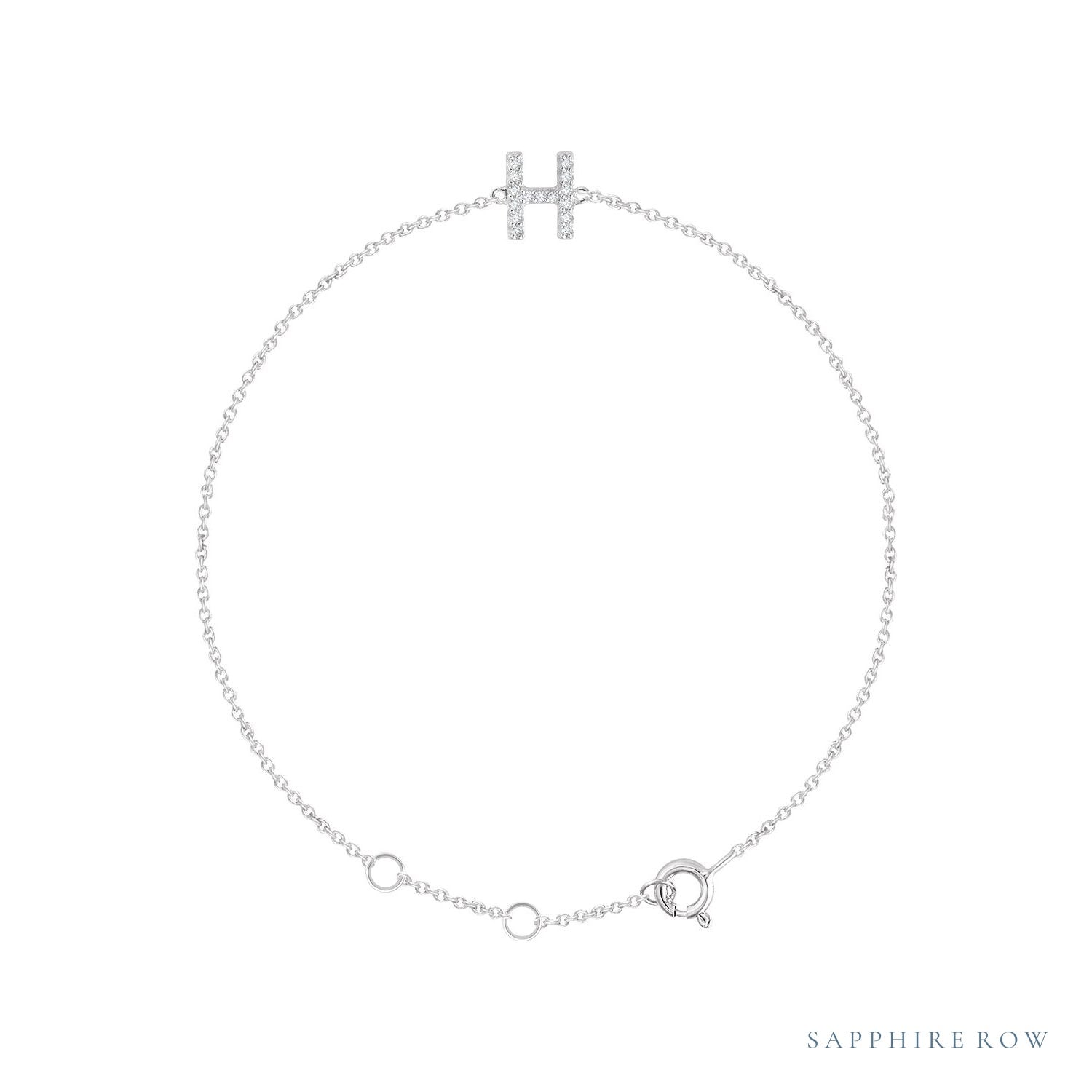Sapphire Row Natural Diamond Pavé Initial Bracelet - H, 14K White Gold