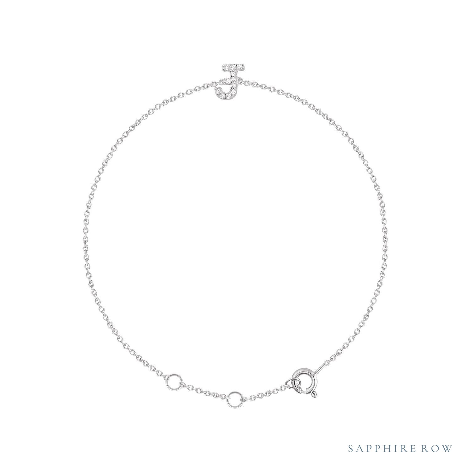 Sapphire Row Natural Diamond Pavé Initial Bracelet - J, 14K White Gold