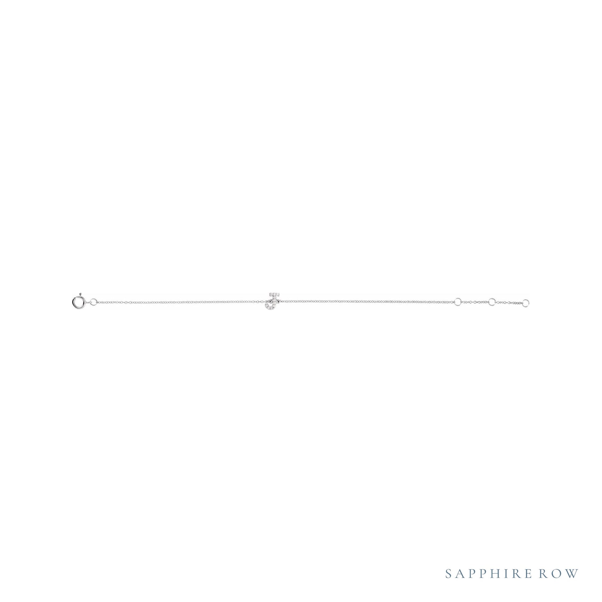 Sapphire Row Natural Diamond Pavé Initial Bracelet - J, 14K White Gold (view 2)