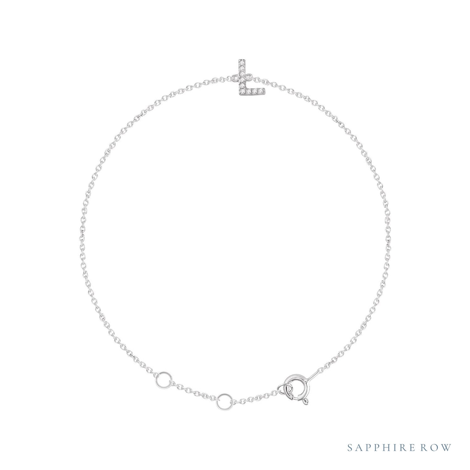 Sapphire Row Natural Diamond Pavé Initial Bracelet - L, 14K White Gold
