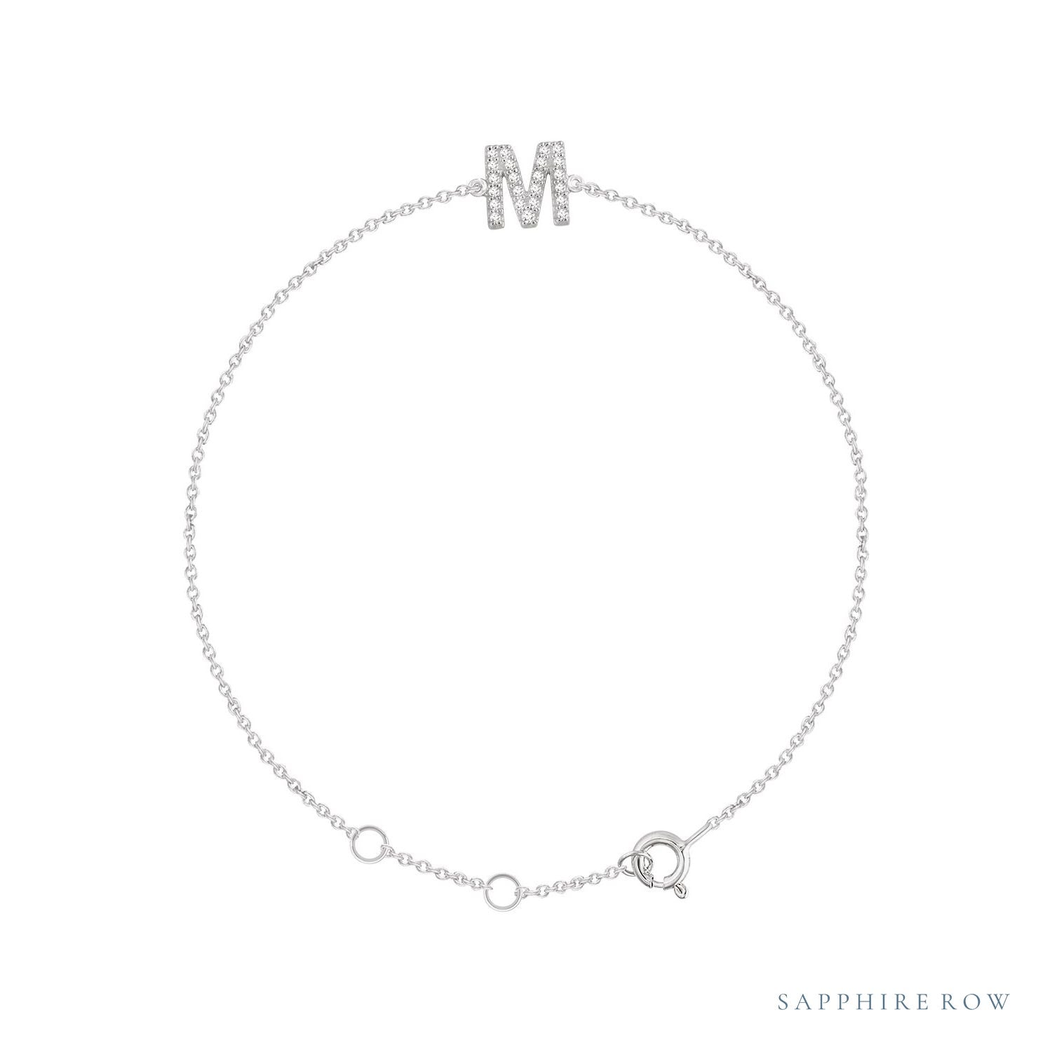 Sapphire Row Natural Diamond Pavé Initial Bracelet - M, 14K White Gold