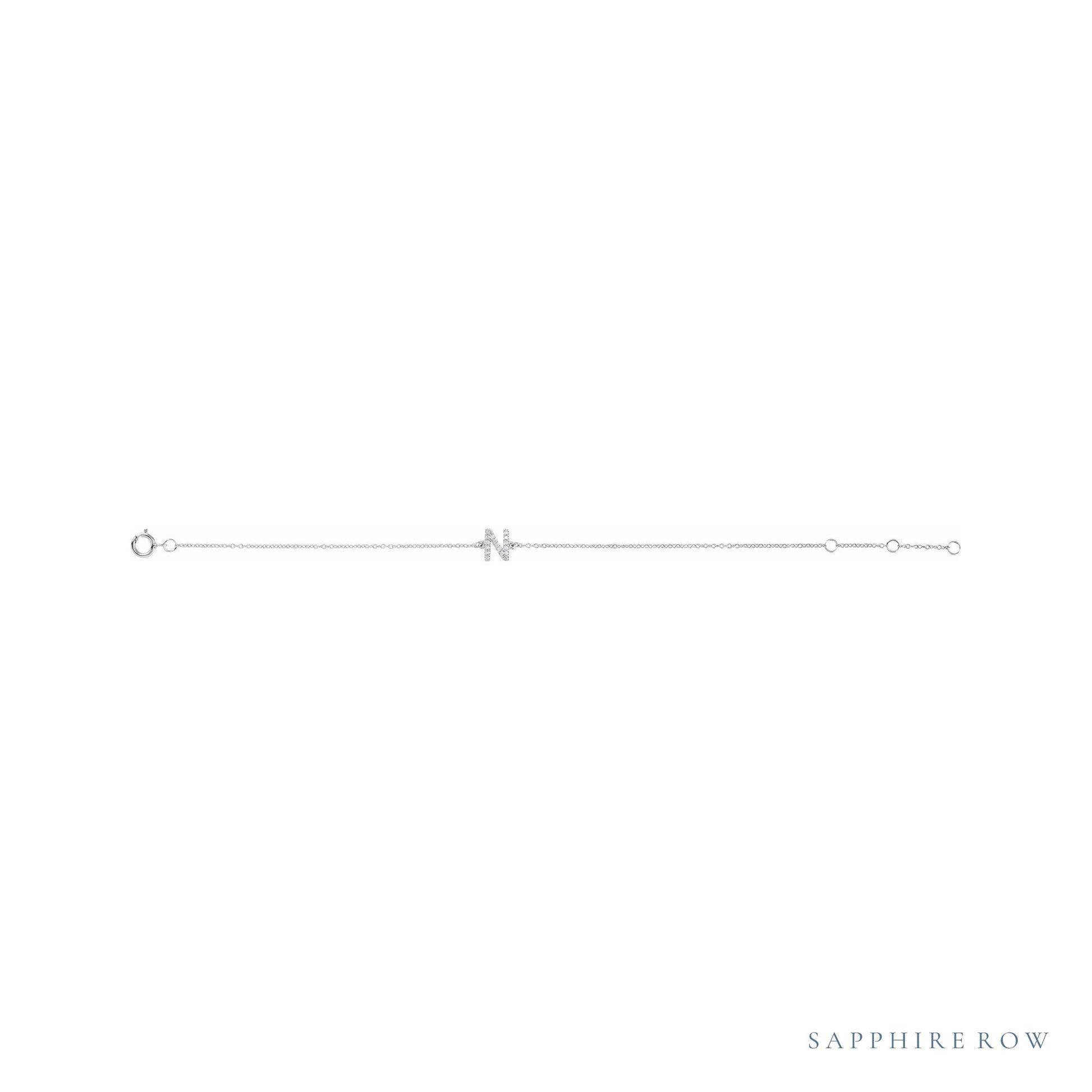 Sapphire Row Natural Diamond Pavé Initial Bracelet - N, 14K White Gold (view 2)