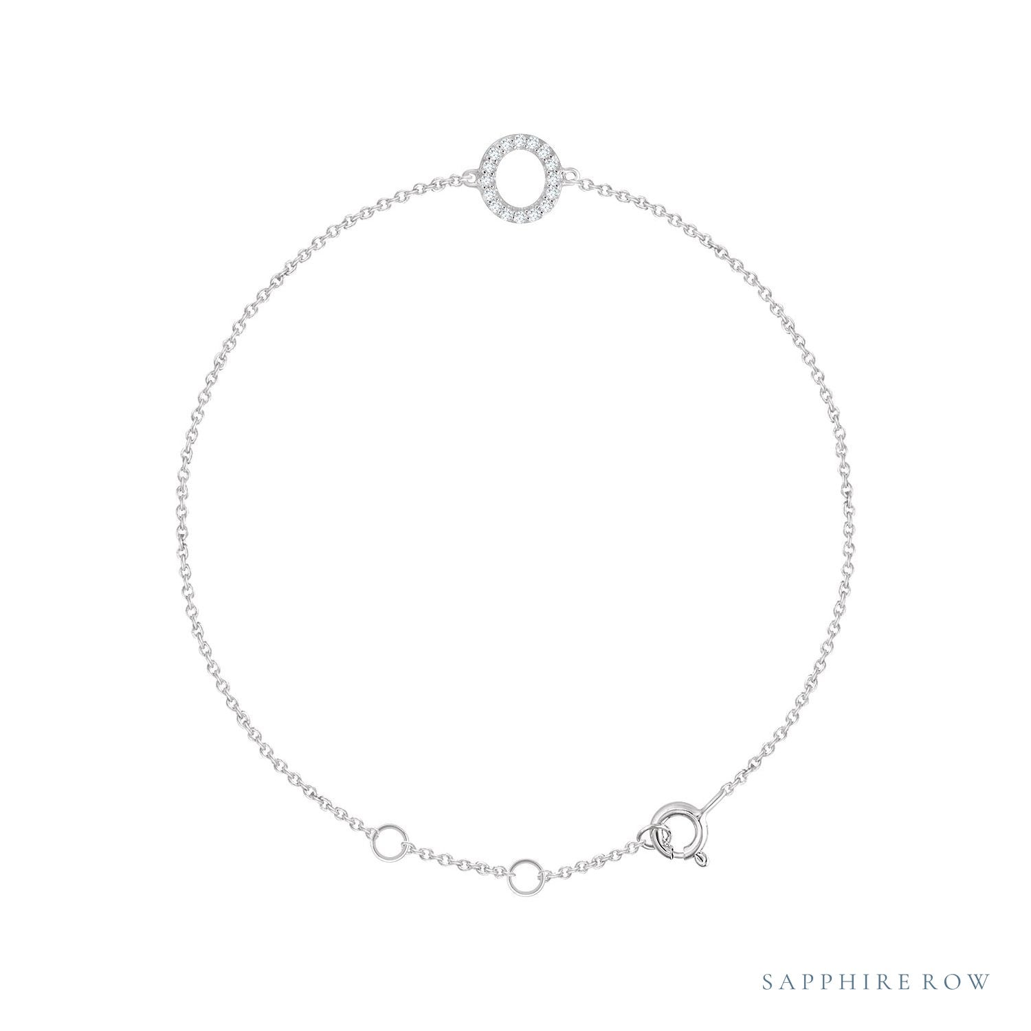 Sapphire Row Natural Diamond Pavé Initial Bracelet - O, 14K White Gold