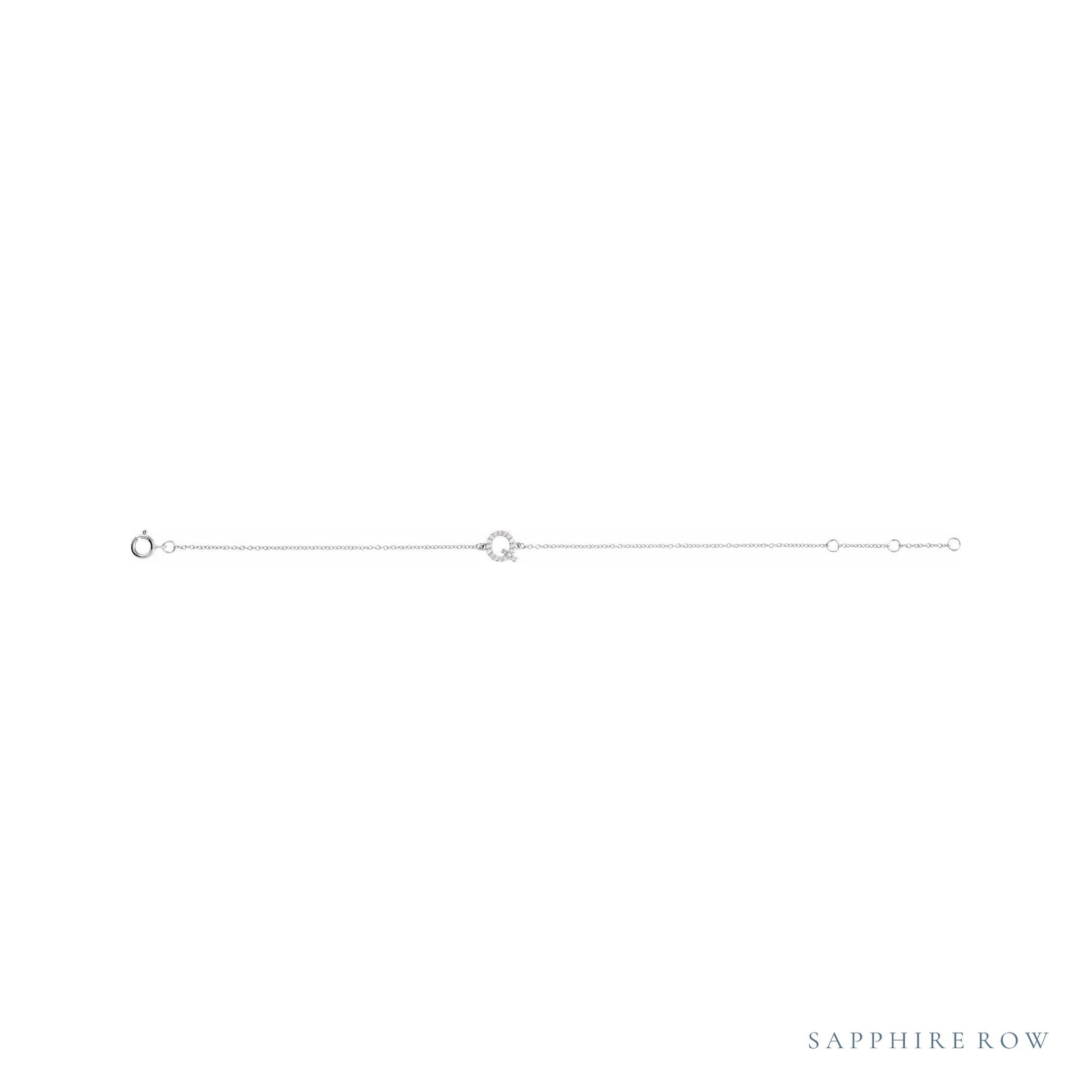 Sapphire Row Natural Diamond Pavé Initial Bracelet - Q, 14K White Gold (view 2)