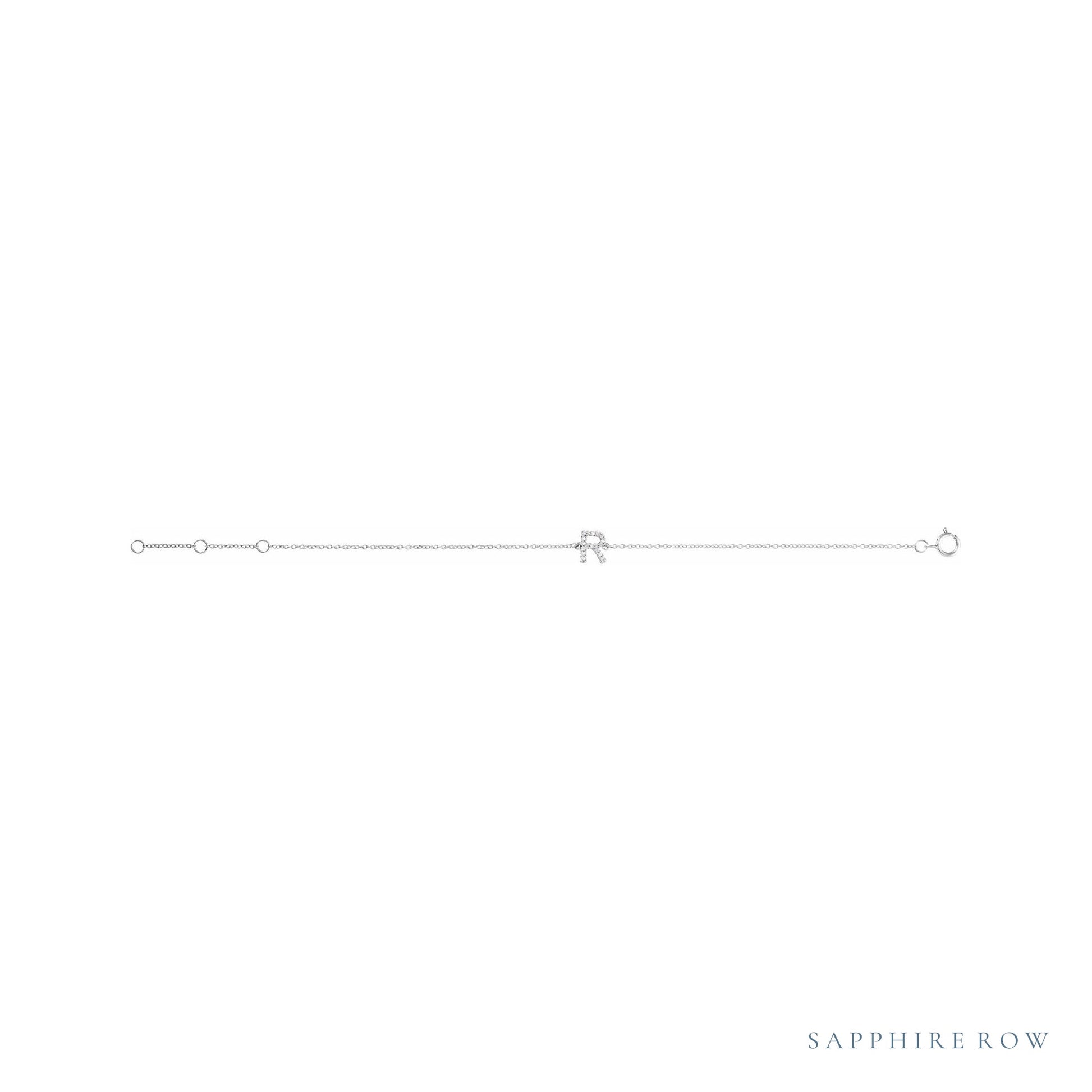 Sapphire Row Natural Diamond Pavé Initial Bracelet - R, 14K White Gold (view 2)